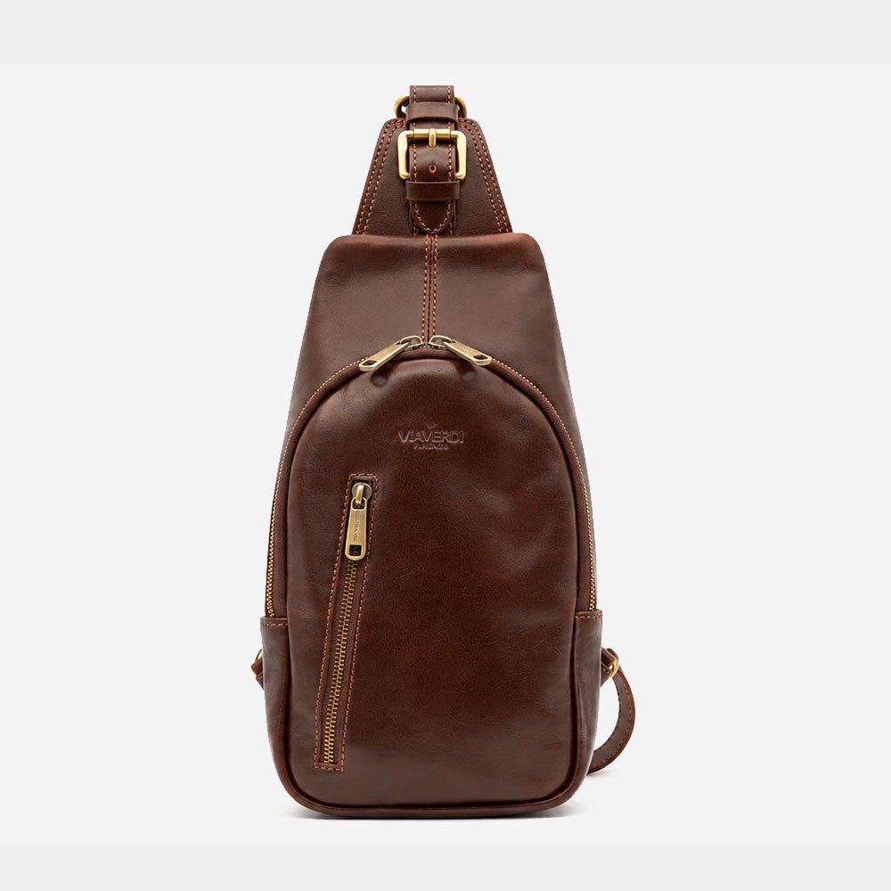Monospalla in Pelle Marrone testa di Moro VIAVERDI Made in Italy linea Firenze
