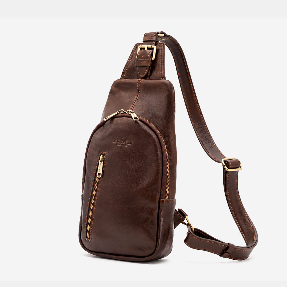 Monospalla in Pelle Marrone testa di Moro VIAVERDI Made in Italy linea Firenze