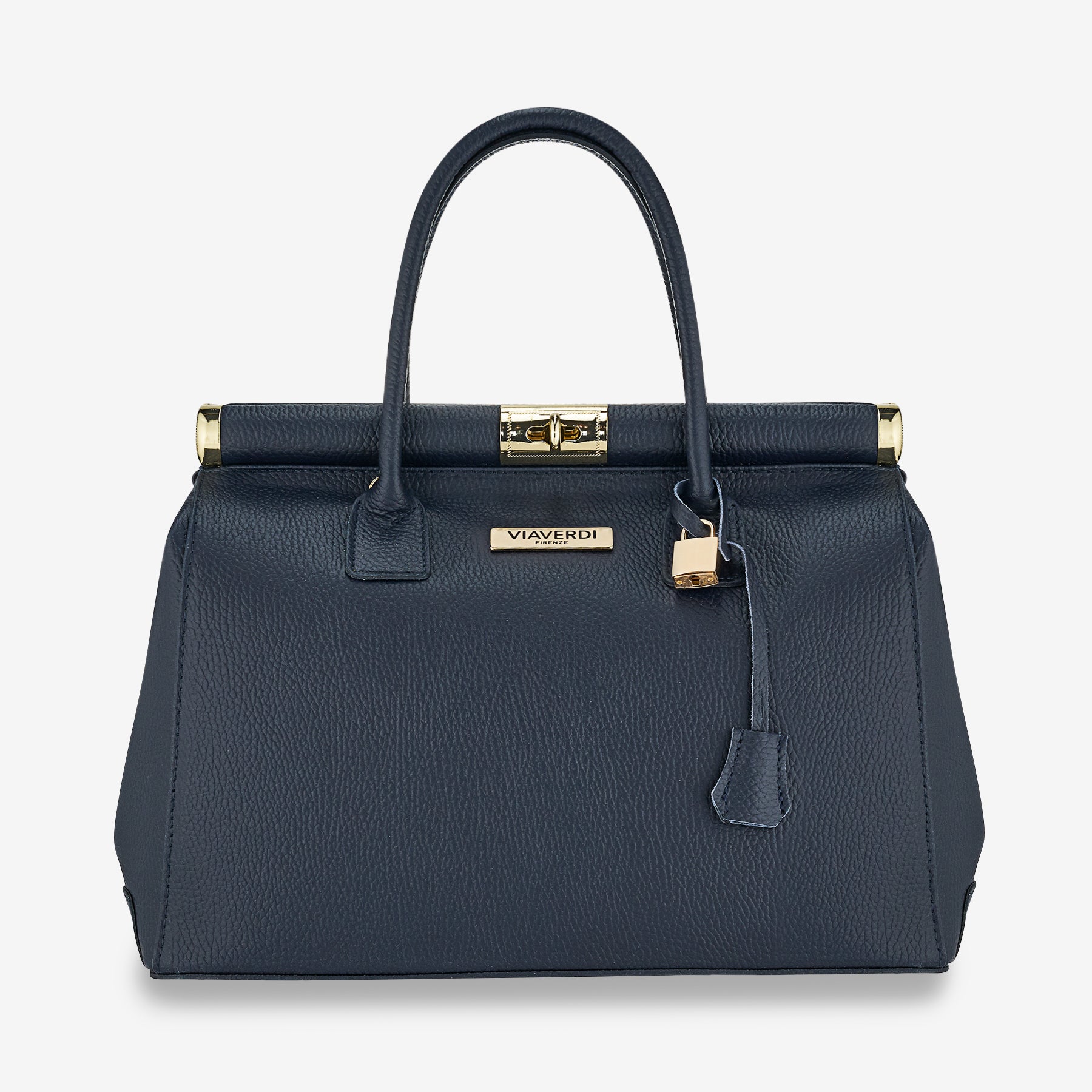 Borsa a Mano con Tracolla VIAVERDI in Pelle Blu Made in Italy