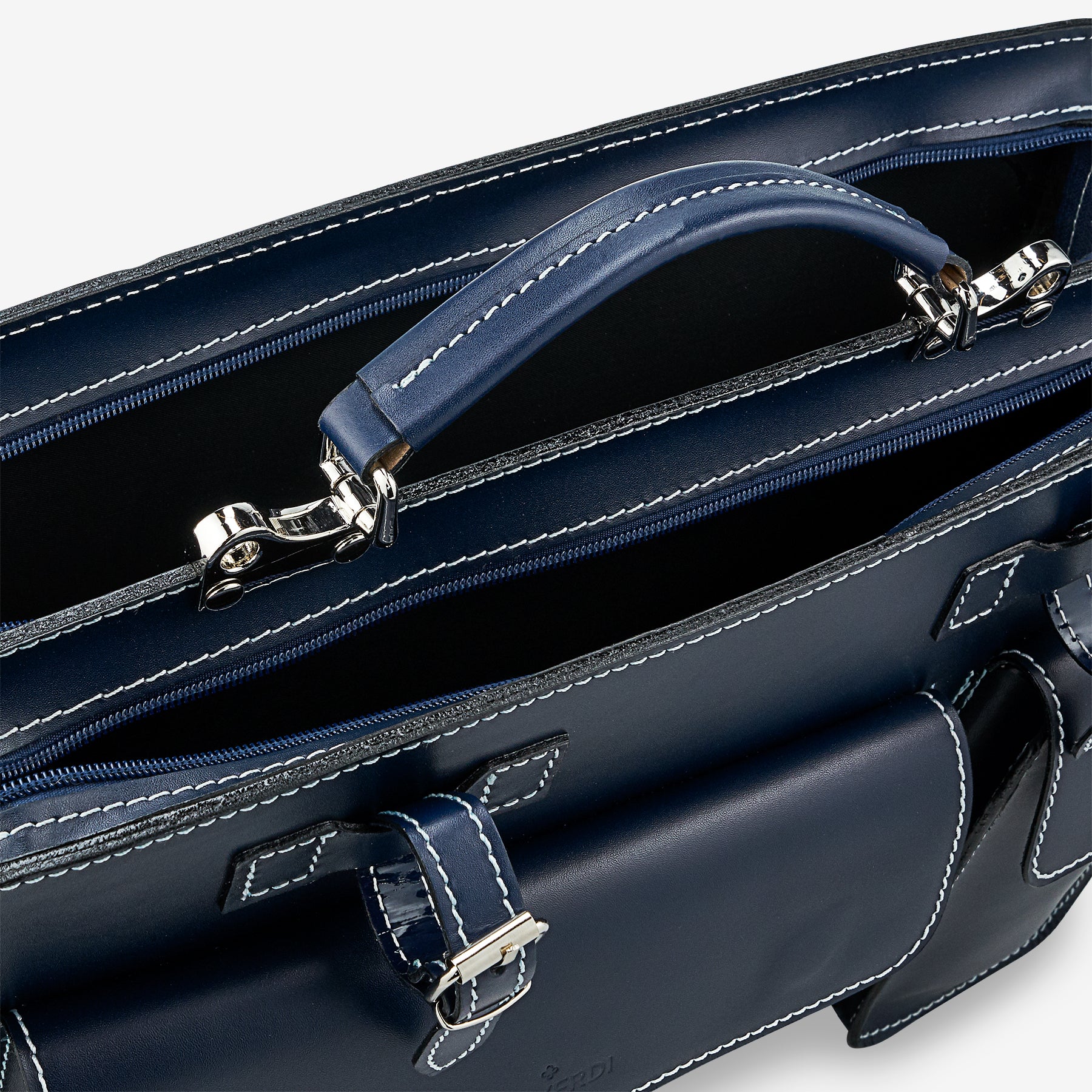 Borsa da Lavoro in Pelle Blu VIAVERDI Made in Italy - Porta Ombrelli e Pc 15.6