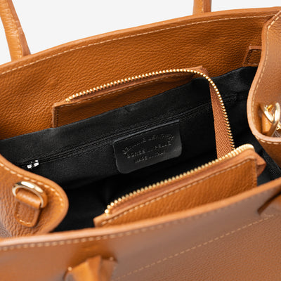 VIAVERDI Shoulder Bag in Tan Leather Made in Italy Pitigliano line