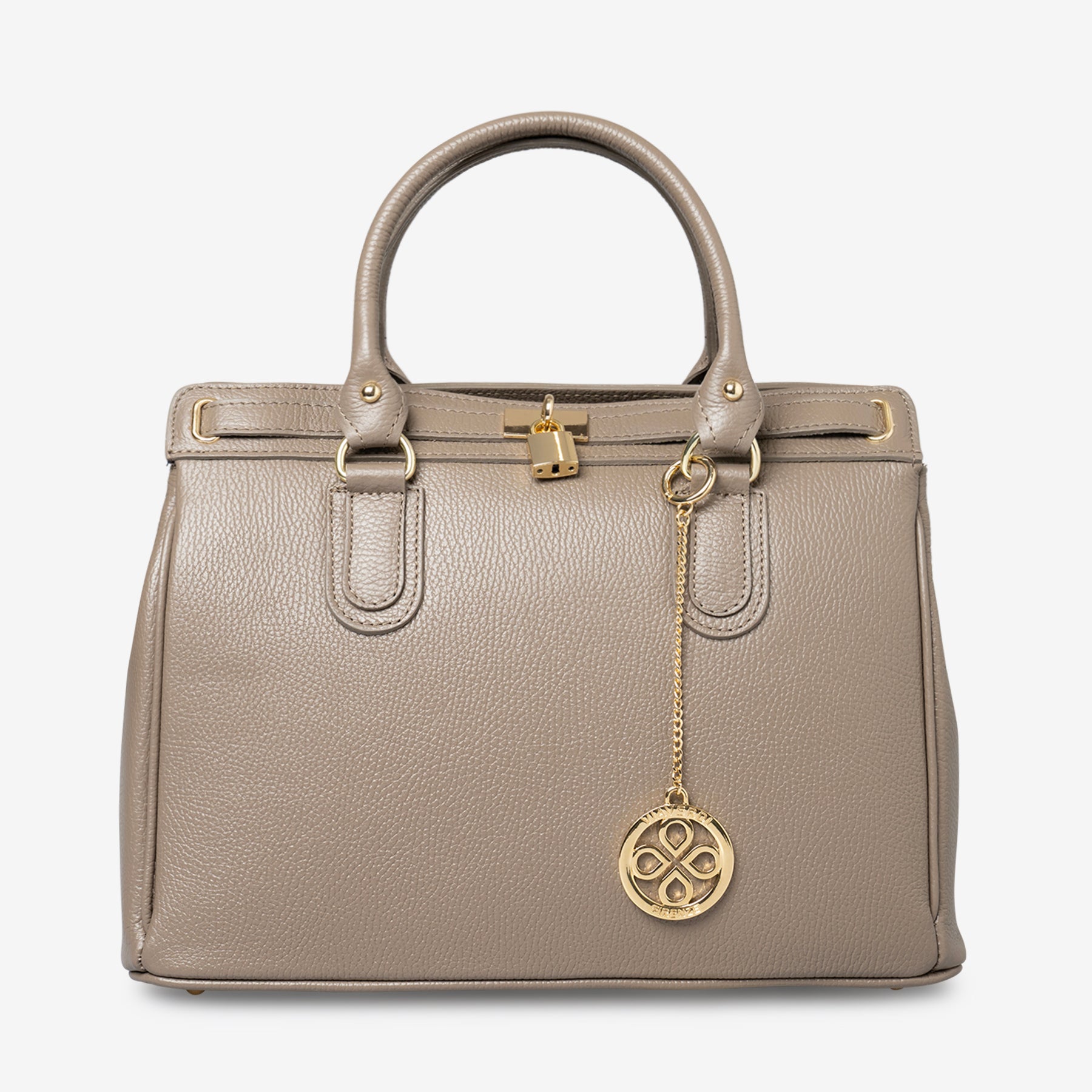 Borsa Bauletto Grande a Mano con Tracolla VIAVERDI in Pelle Taupe Made in Italy linea Artimino