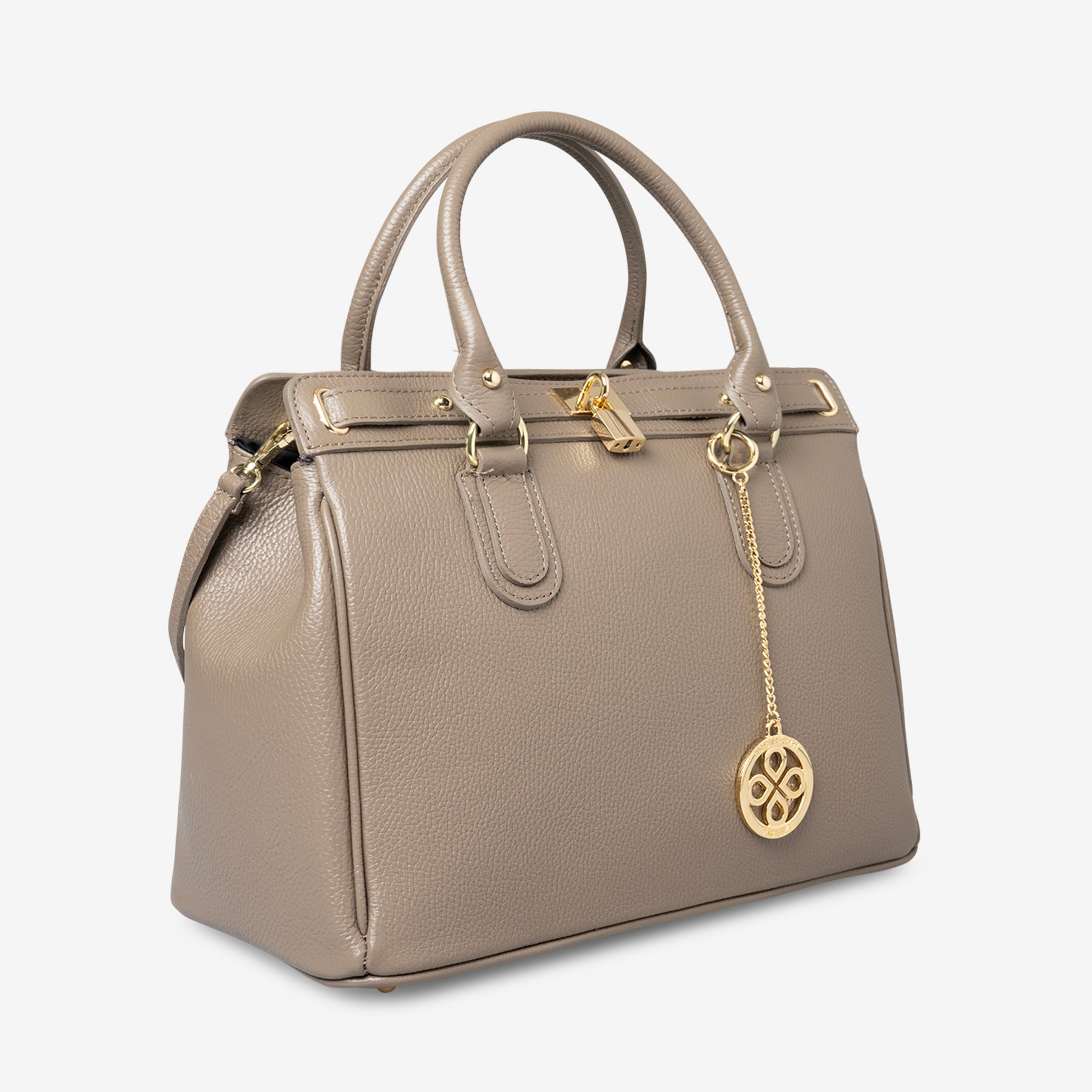 Borsa Bauletto Grande a Mano con Tracolla VIAVERDI in Pelle Taupe Made in Italy linea Artimino