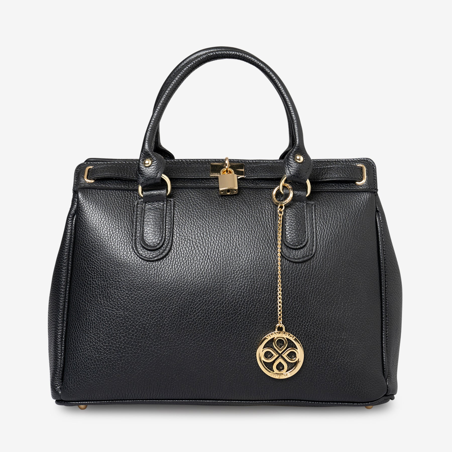 Borsa Bauletto Grande a Mano con Tracolla VIAVERDI in Pelle Nera Made in Italy linea Artimino