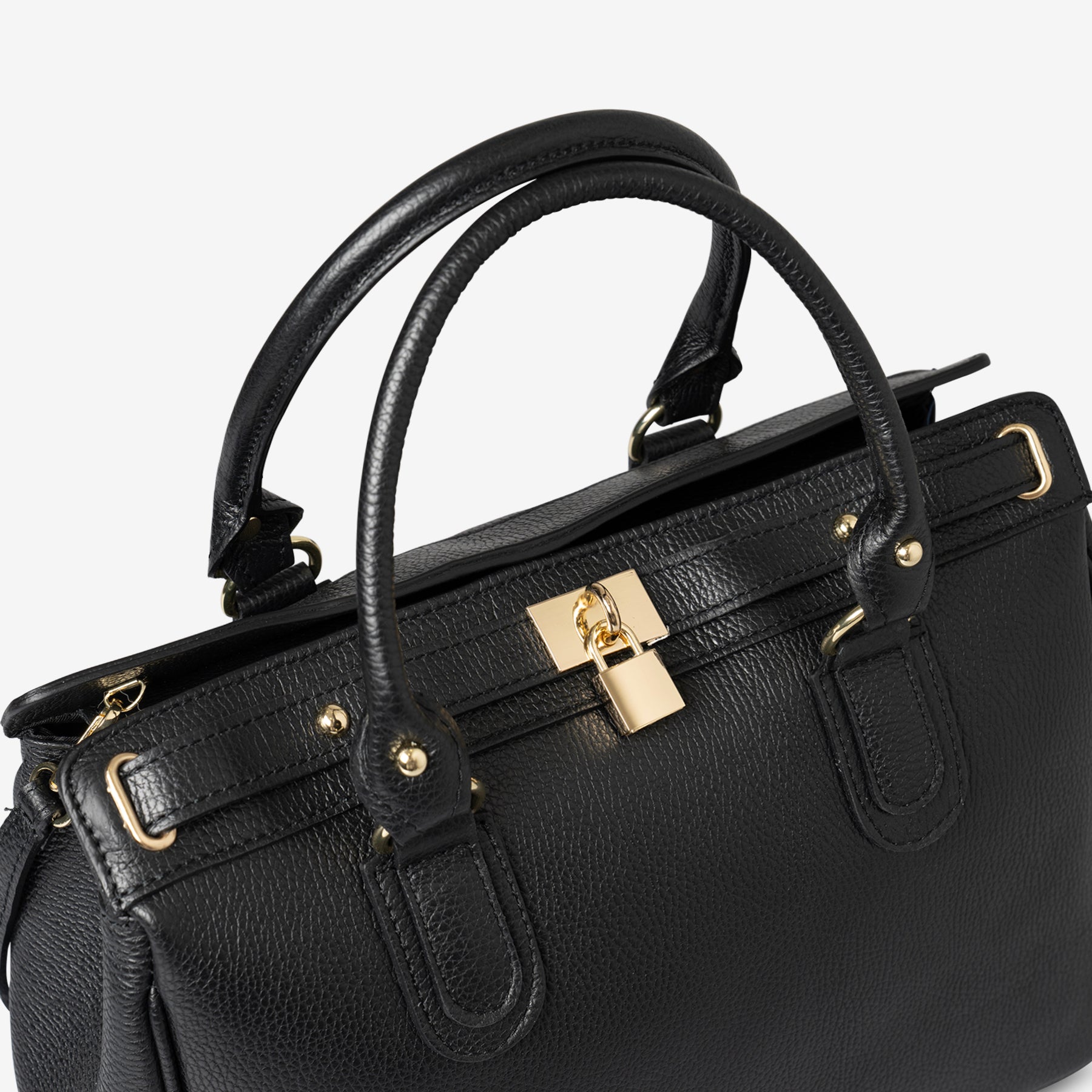 Borsa Bauletto Grande a Mano con Tracolla VIAVERDI in Pelle Nera Made in Italy linea Artimino