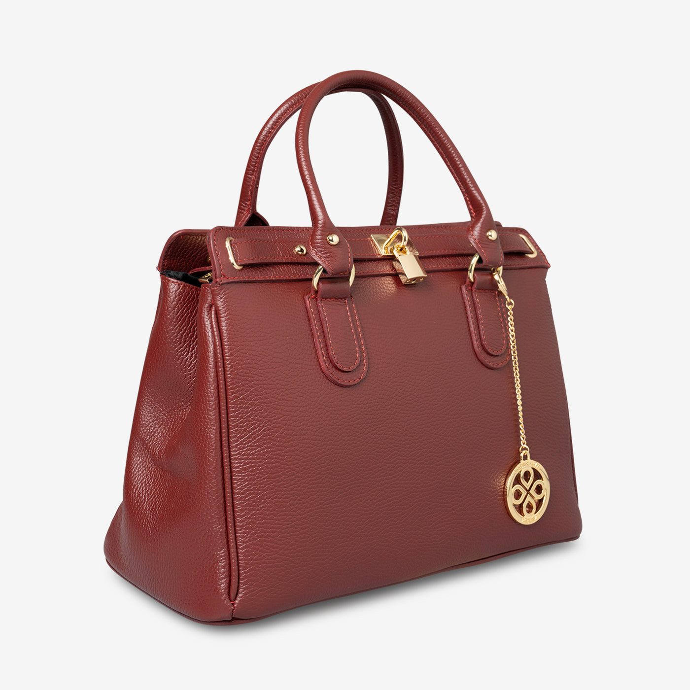 Large Handbag with Shoulder Strap VIAVERDI in Bordeaux Leather Made in Italy Artimino line