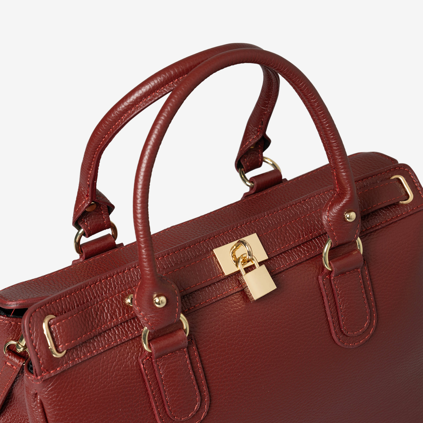 Large Handbag with Shoulder Strap VIAVERDI in Bordeaux Leather Made in Italy Artimino line