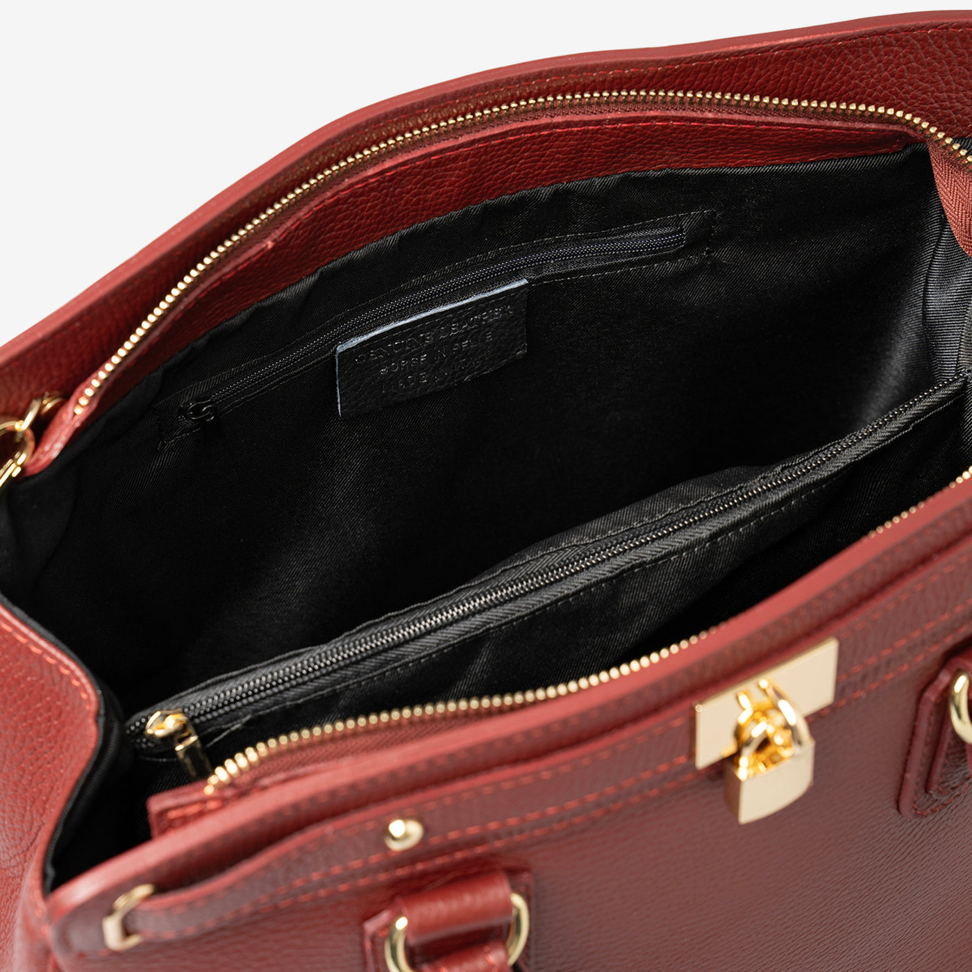 Large Handbag with Shoulder Strap VIAVERDI in Bordeaux Leather Made in Italy Artimino line