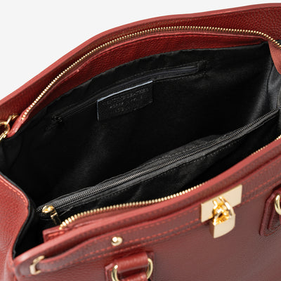 Large Handbag with Shoulder Strap VIAVERDI in Bordeaux Leather Made in Italy Artimino line