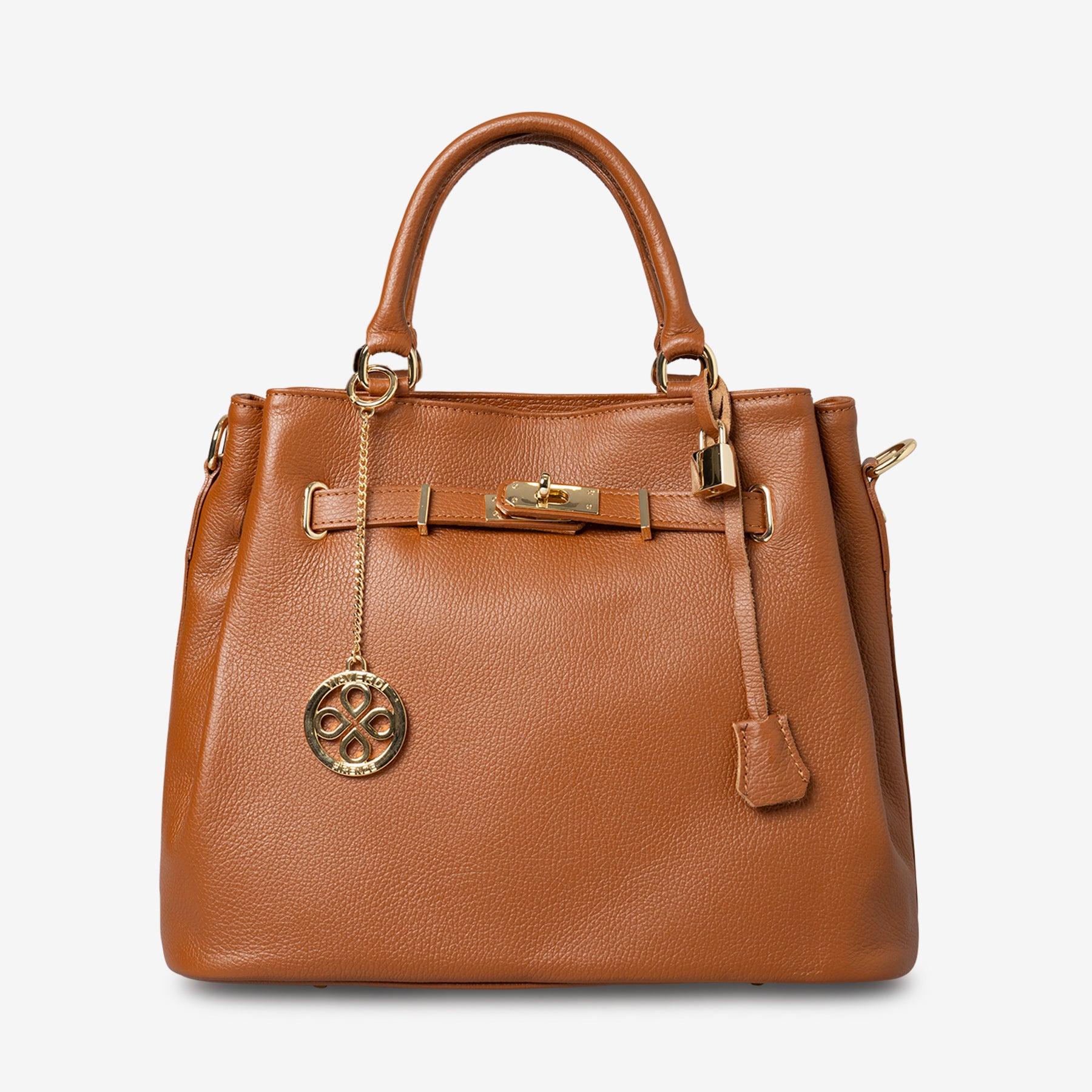 Borsa a Mano con Tracolla VIAVERDI in Pelle color Cuoio Made in Italy linea Artimino