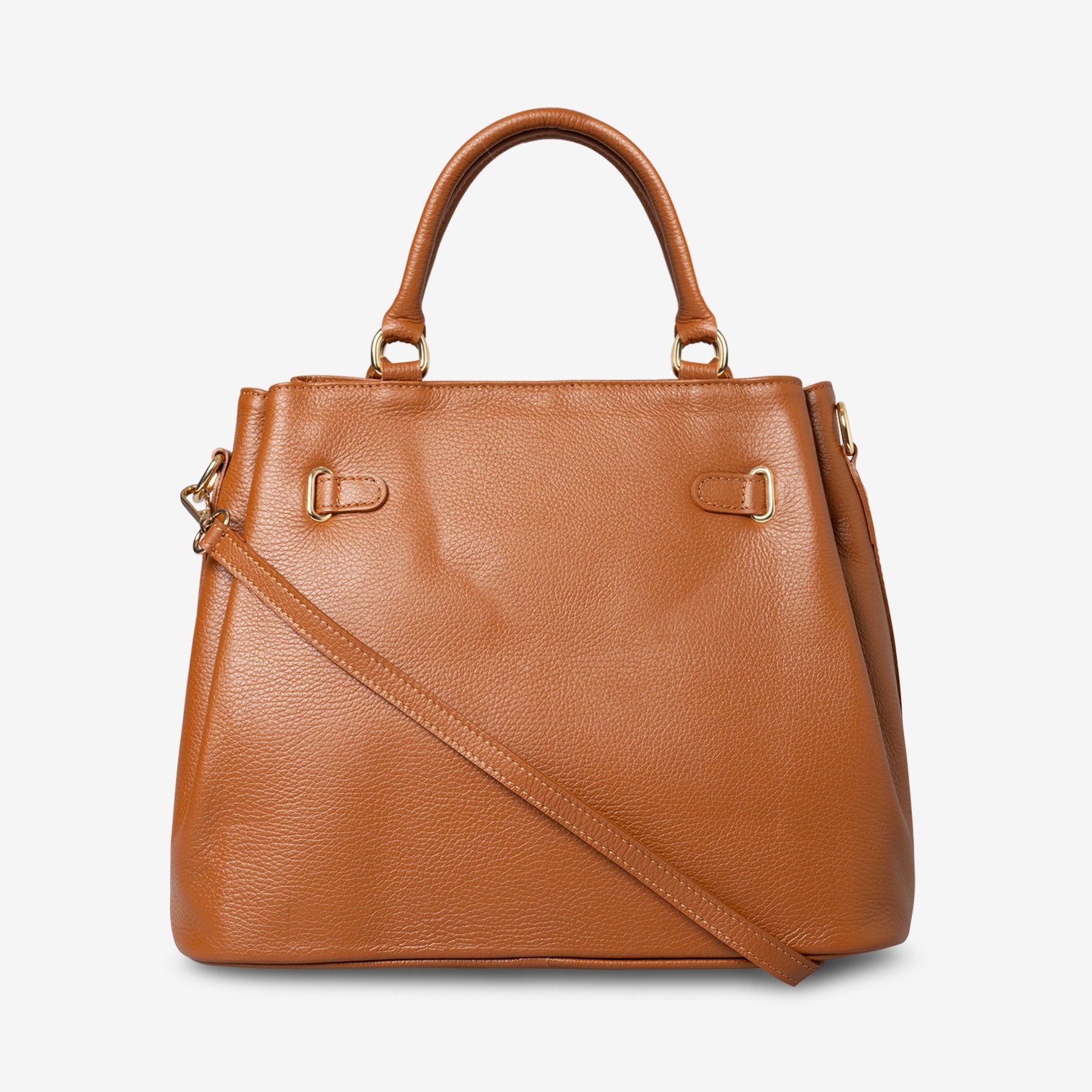 Borsa a Mano con Tracolla VIAVERDI in Pelle color Cuoio Made in Italy linea Artimino