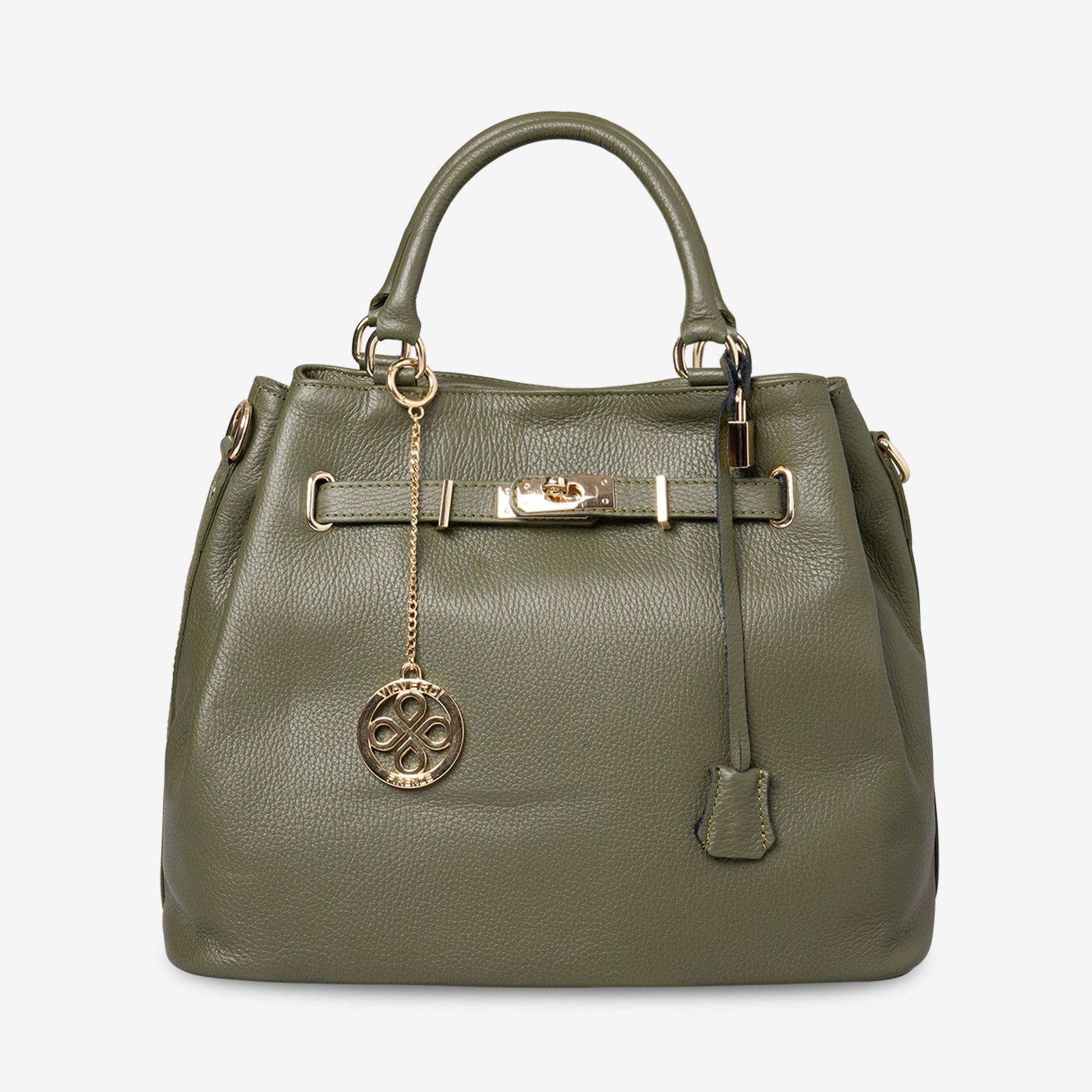 Borsa a Mano con Tracolla VIAVERDI in Pelle Verde Made in Italy linea Artimino