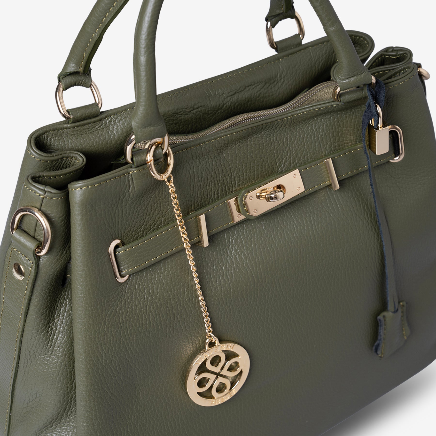 Borsa a Mano con Tracolla VIAVERDI in Pelle Verde Made in Italy linea Artimino