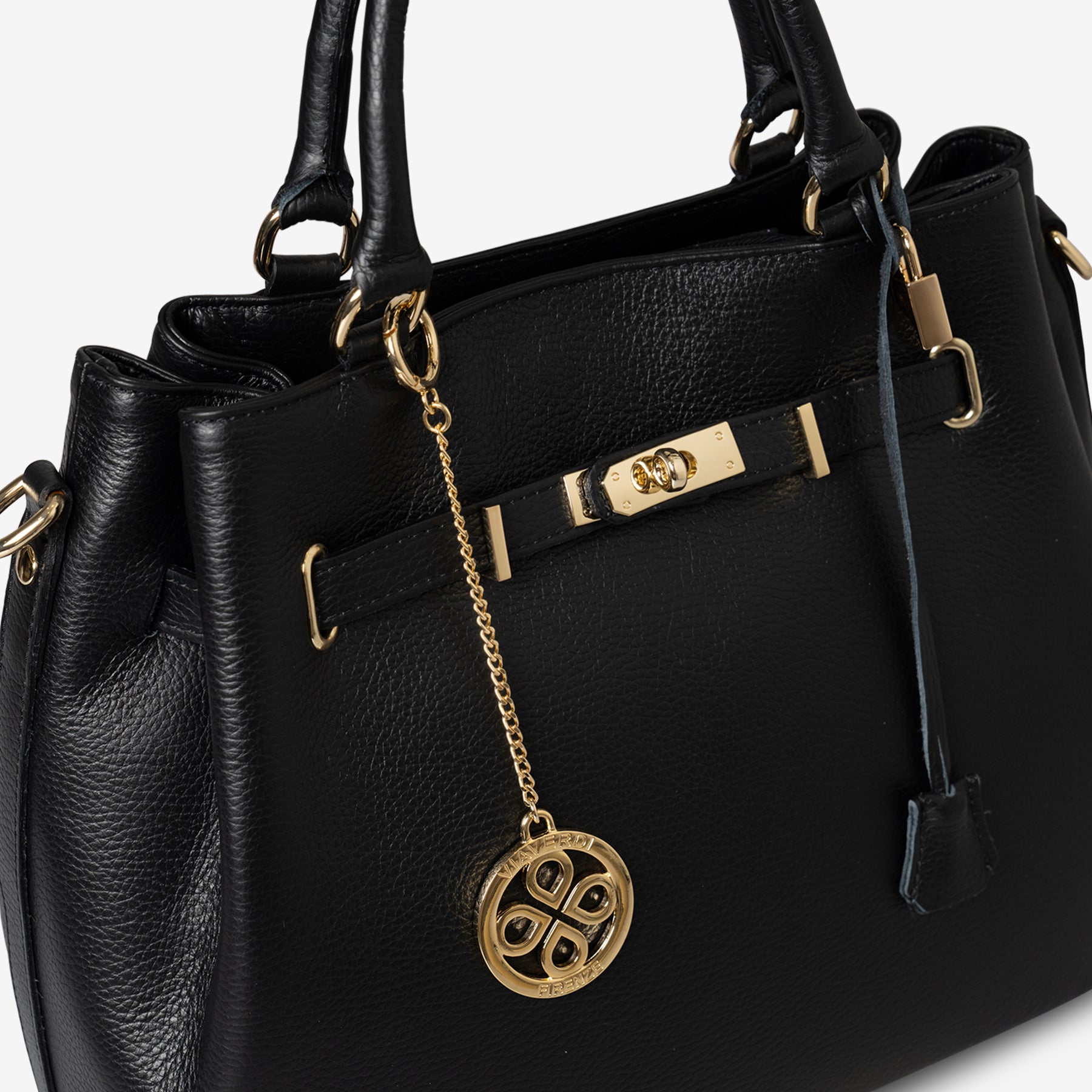 Borsa a Mano con Tracolla VIAVERDI in Pelle Nera Made in Italy linea Artimino