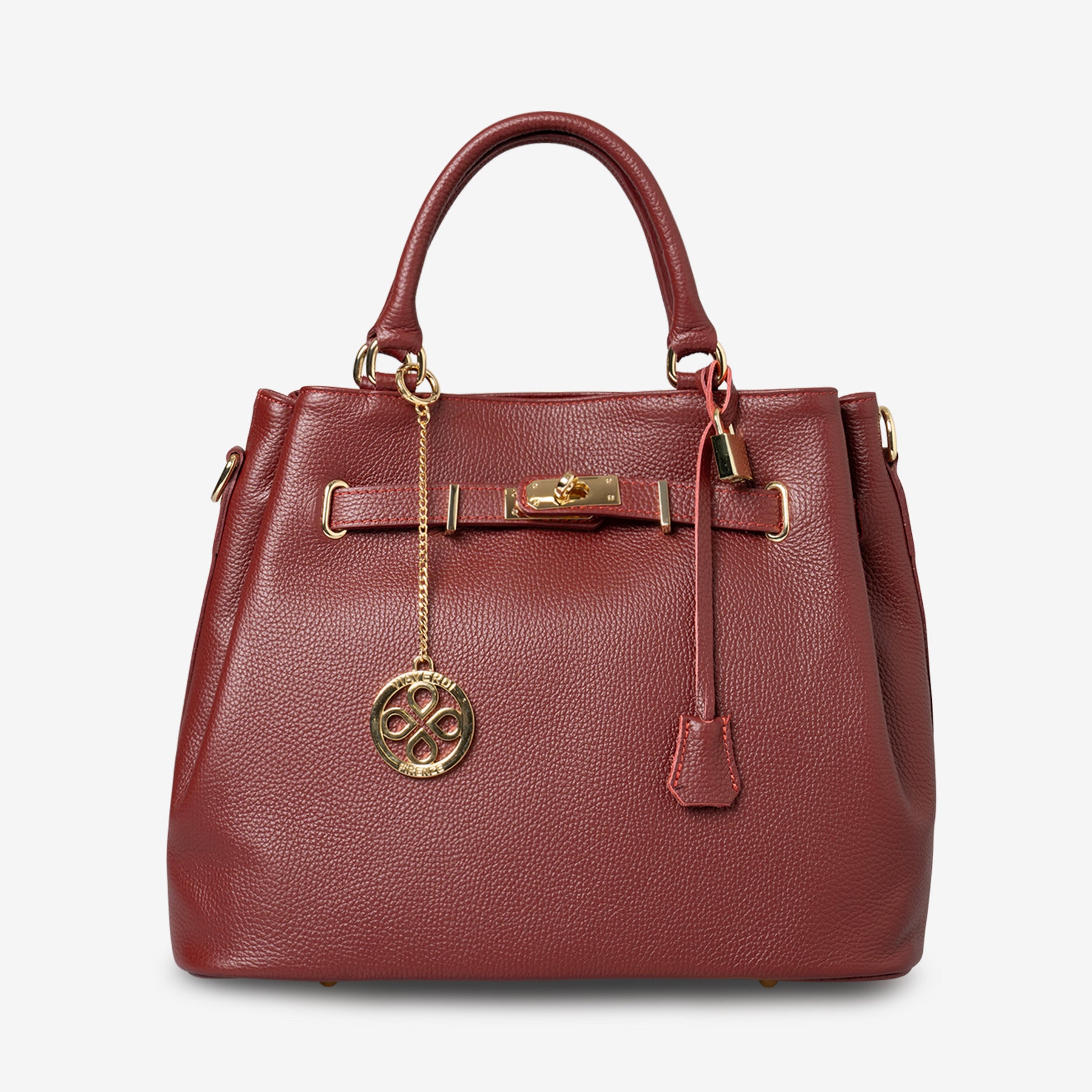 Borsa a Mano con Tracolla VIAVERDI in Pelle Bordeaux Made in Italy linea Artimino