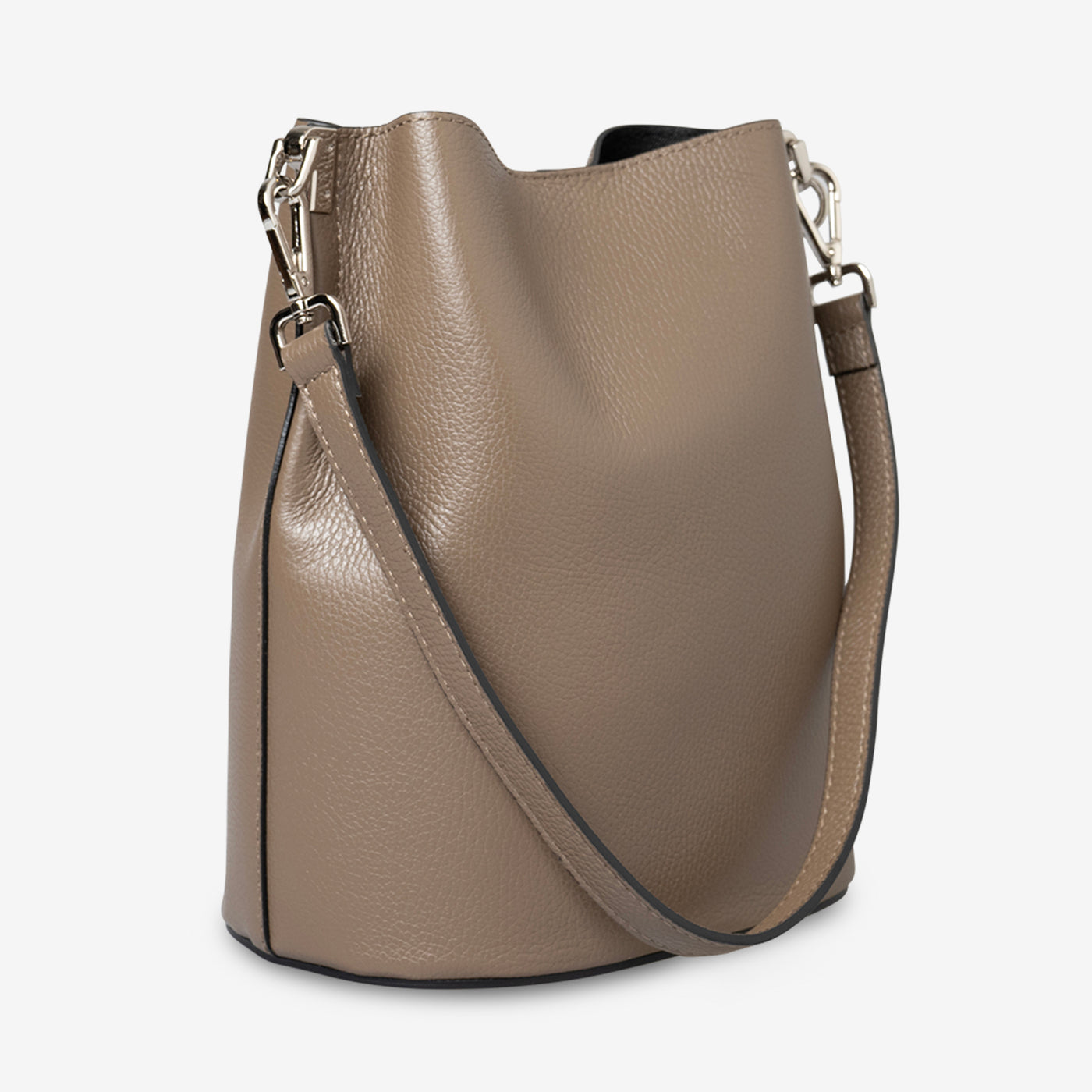 Bucket Bag with Shoulder Strap VIAVERDI in Taupe Leather Made in Italy Capalbio line