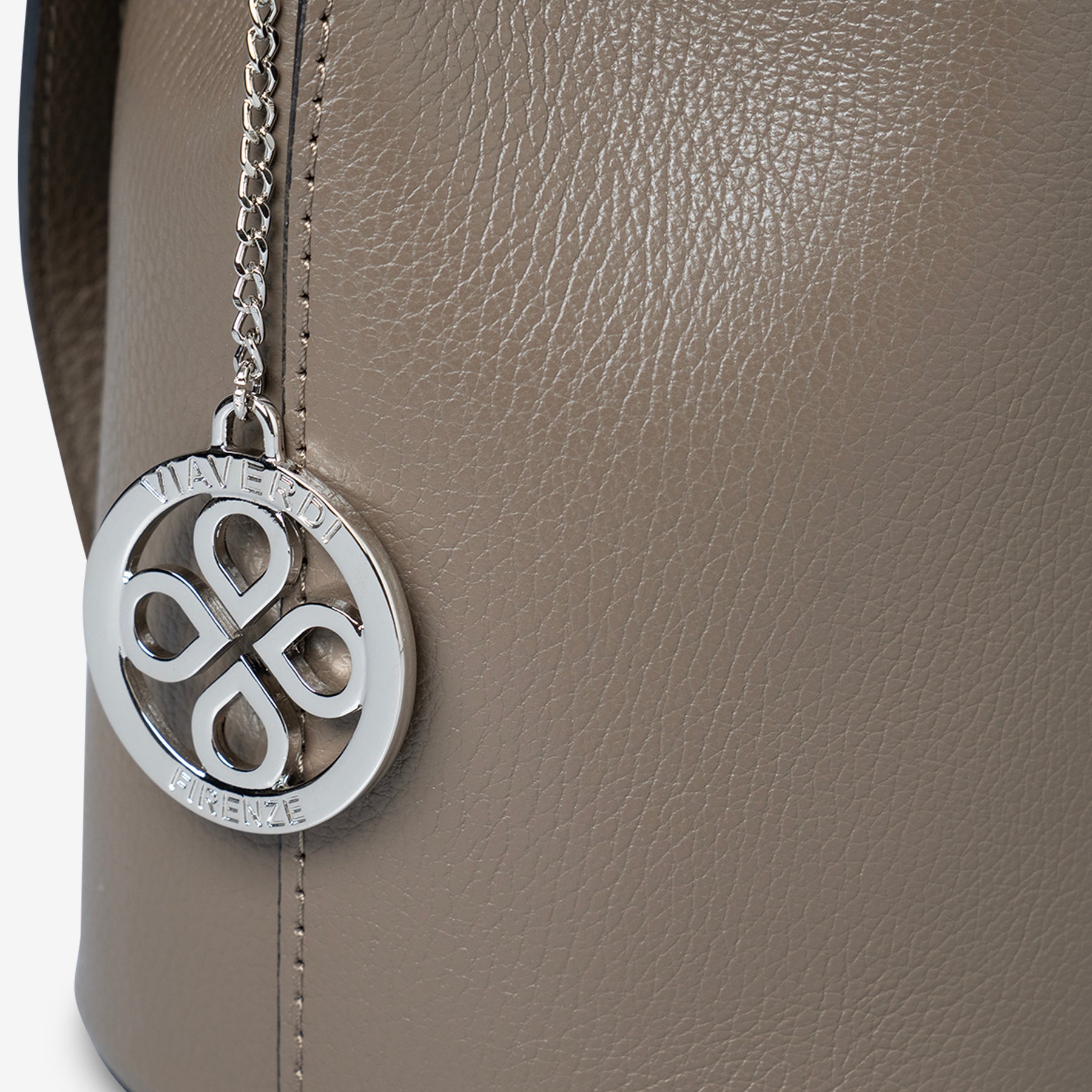 Borsa Secchiello con Tracolla VIAVERDI in Pelle Taupe Made in Italy linea Capalbio