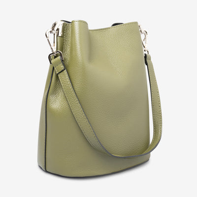 Borsa Secchiello con Tracolla VIAVERDI in Pelle Verde Made in Italy linea Capalbio