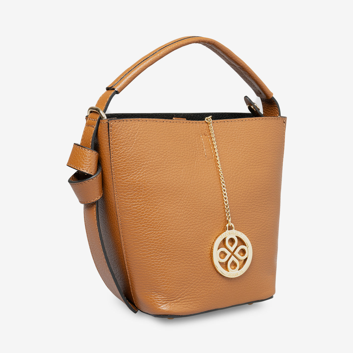 Bucket Bag with Shoulder Strap and Clutch VIAVERDI in Tan Leather Made in Italy Pienza line