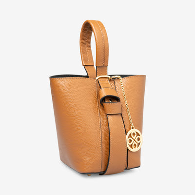 Bucket Bag with Shoulder Strap and Clutch VIAVERDI in Tan Leather Made in Italy Pienza line