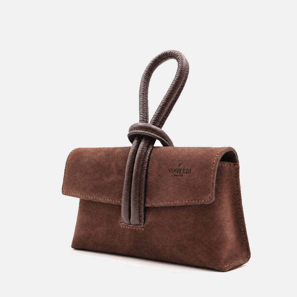 Borsa Clutch a Mano con Tracolla VIAVERDI in Camoscio Testa di Moro Made in Italy linea Castiglione