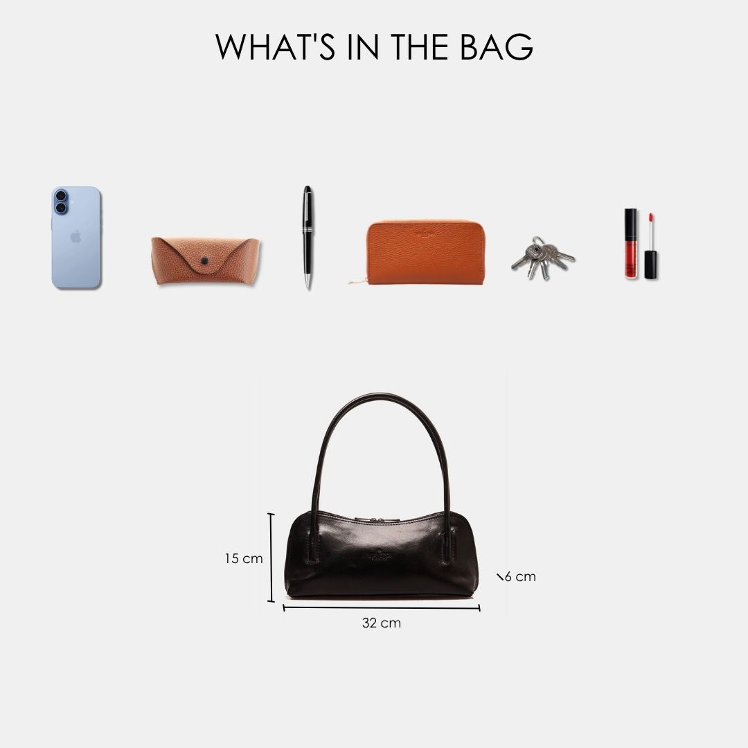 VIAVERDI Black Leather Shoulder Bag, Made in Italy, Firenze line.