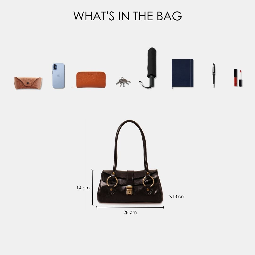 VIAVERDI Black Leather Shoulder Bag Made in Italy, Florence Line