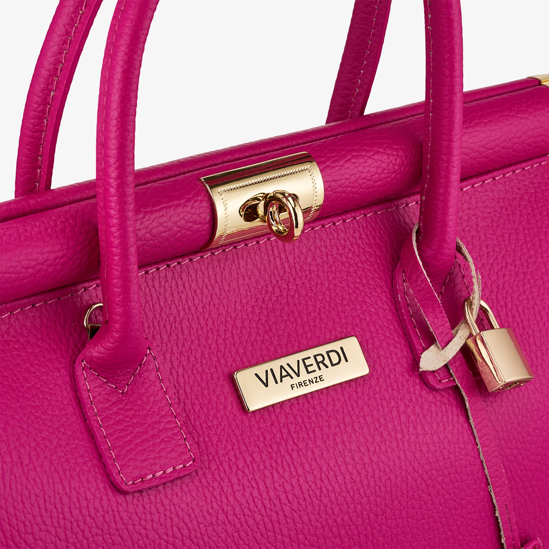 Borsa a Mano con Tracolla VIAVERDI in Pelle Fucsia Made in Italy