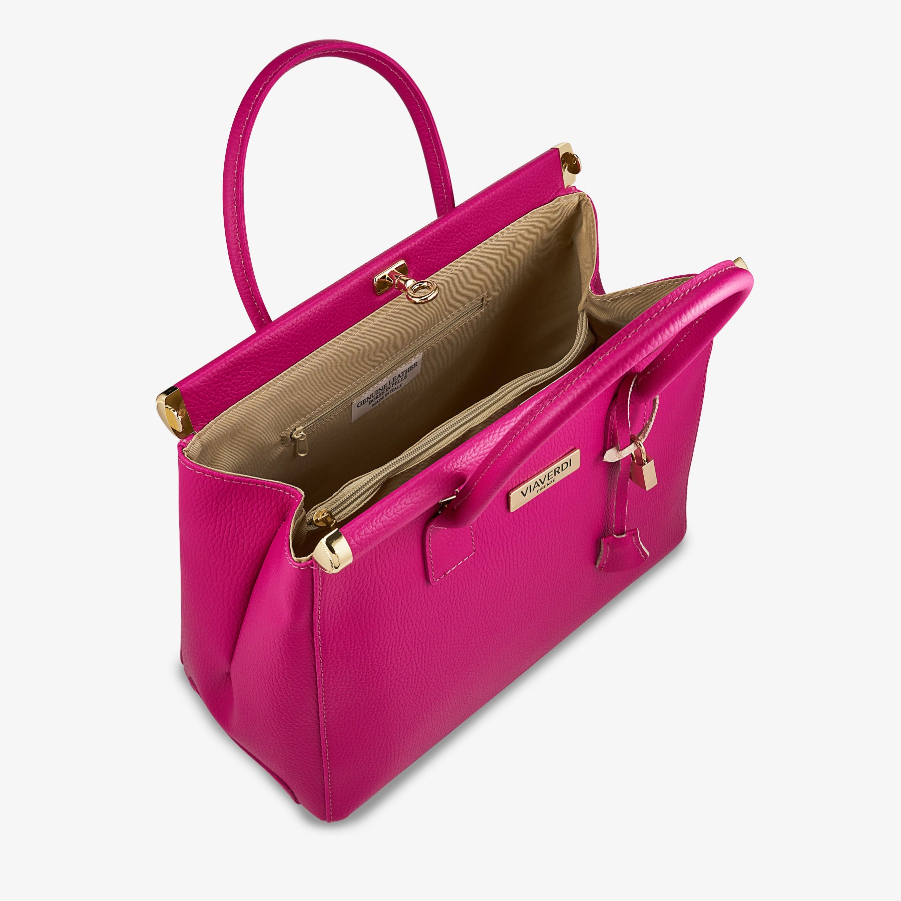 Borsa a Mano con Tracolla VIAVERDI in Pelle Fucsia Made in Italy