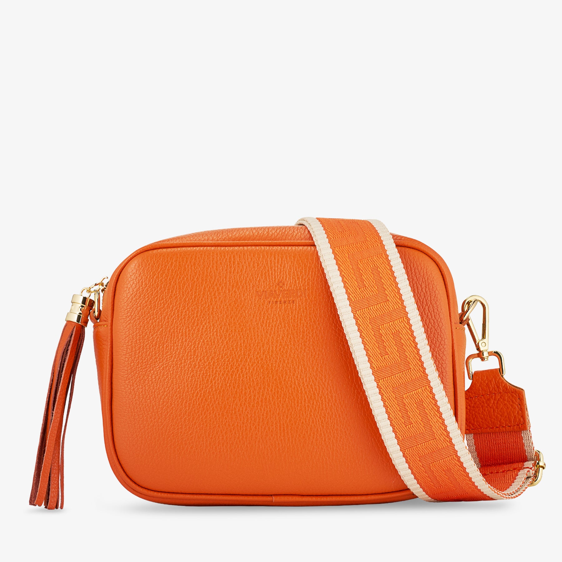 Borsa Camera Bag Media in Pelle Arancione con Tracolla VIAVERDI Made in Italy