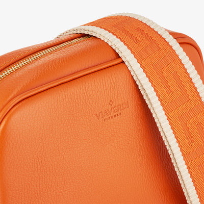 Borsa Camera Bag Media in Pelle Arancione con Tracolla VIAVERDI Made in Italy