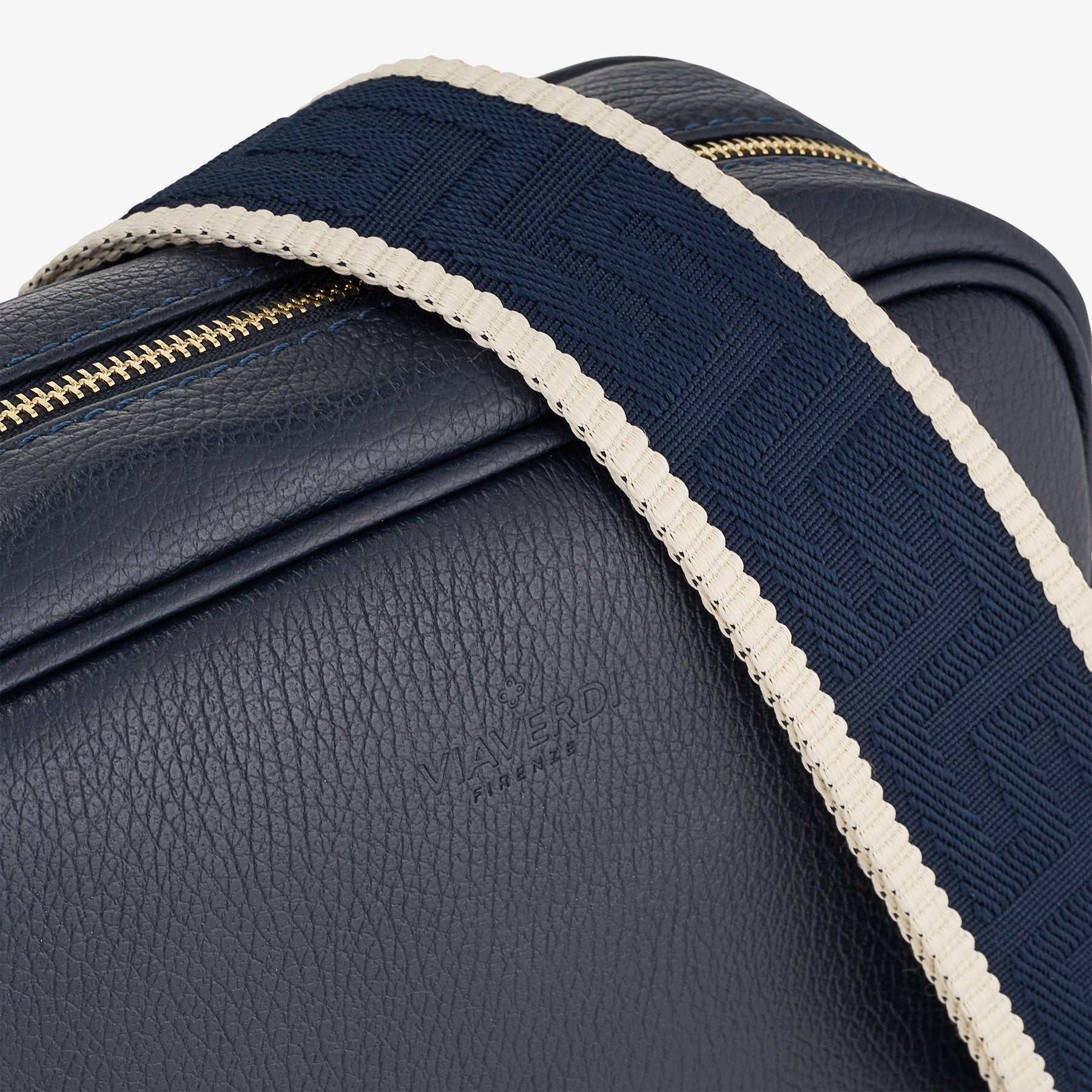 Borsa Camera Bag Media in Pelle Blu con Tracolla VIAVERDI Made in Italy