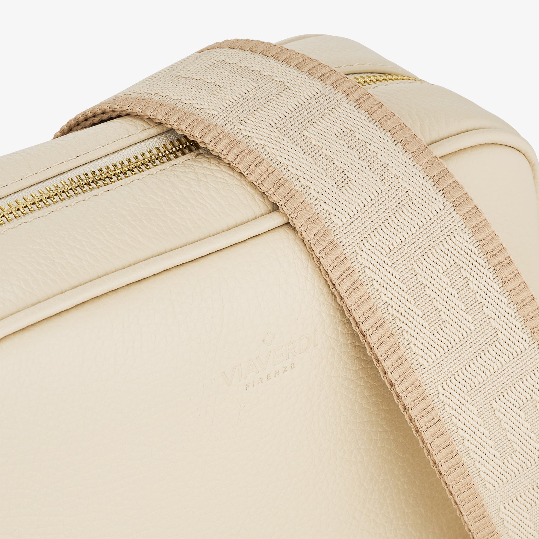 Borsa Camera Bag Media in Pelle Avorio con Tracolla VIAVERDI Made in Italy