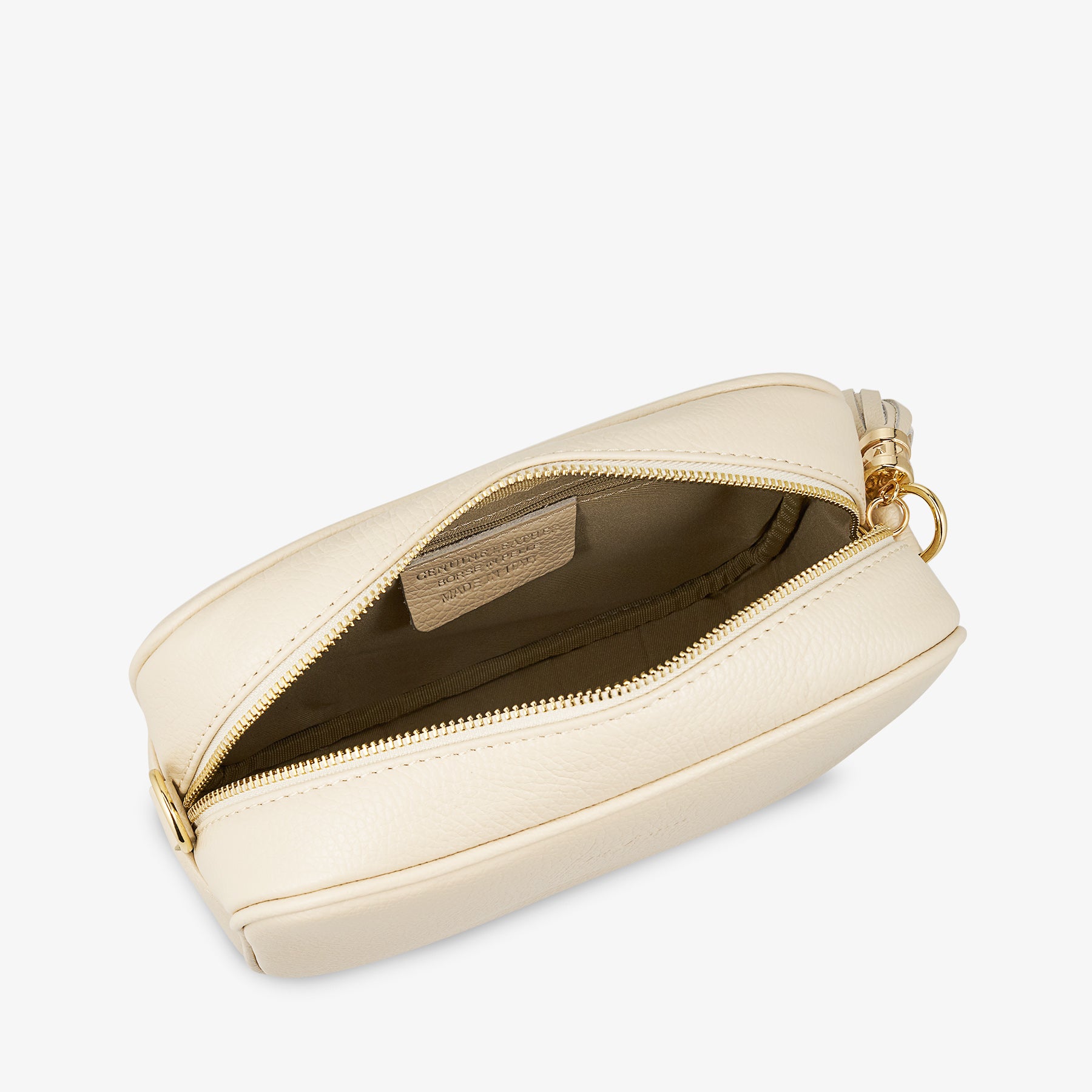 Borsa Camera Bag Media in Pelle Avorio con Tracolla VIAVERDI Made in Italy