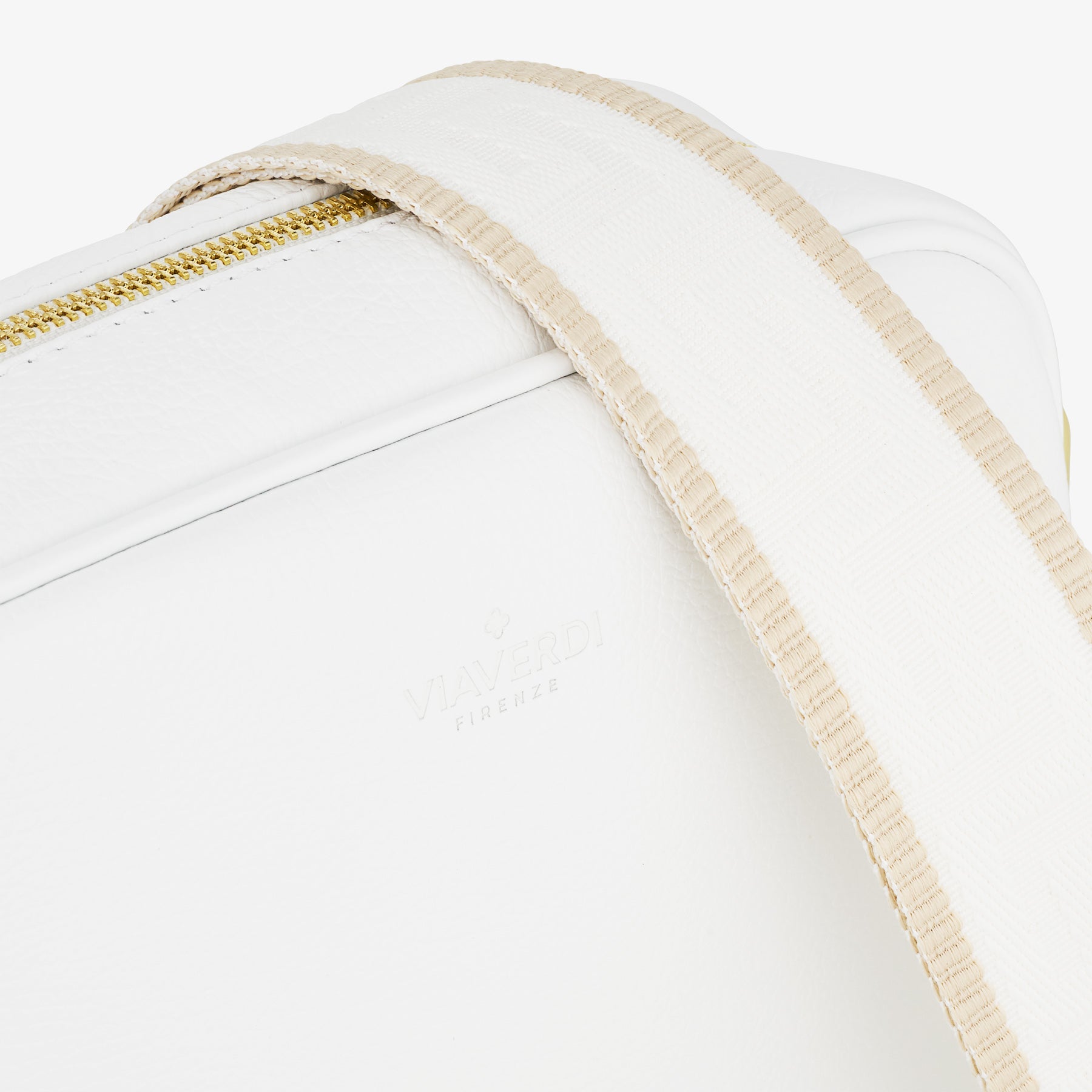 Borsa Camera Bag Media in Pelle Bianca con Tracolla VIAVERDI Made in Italy