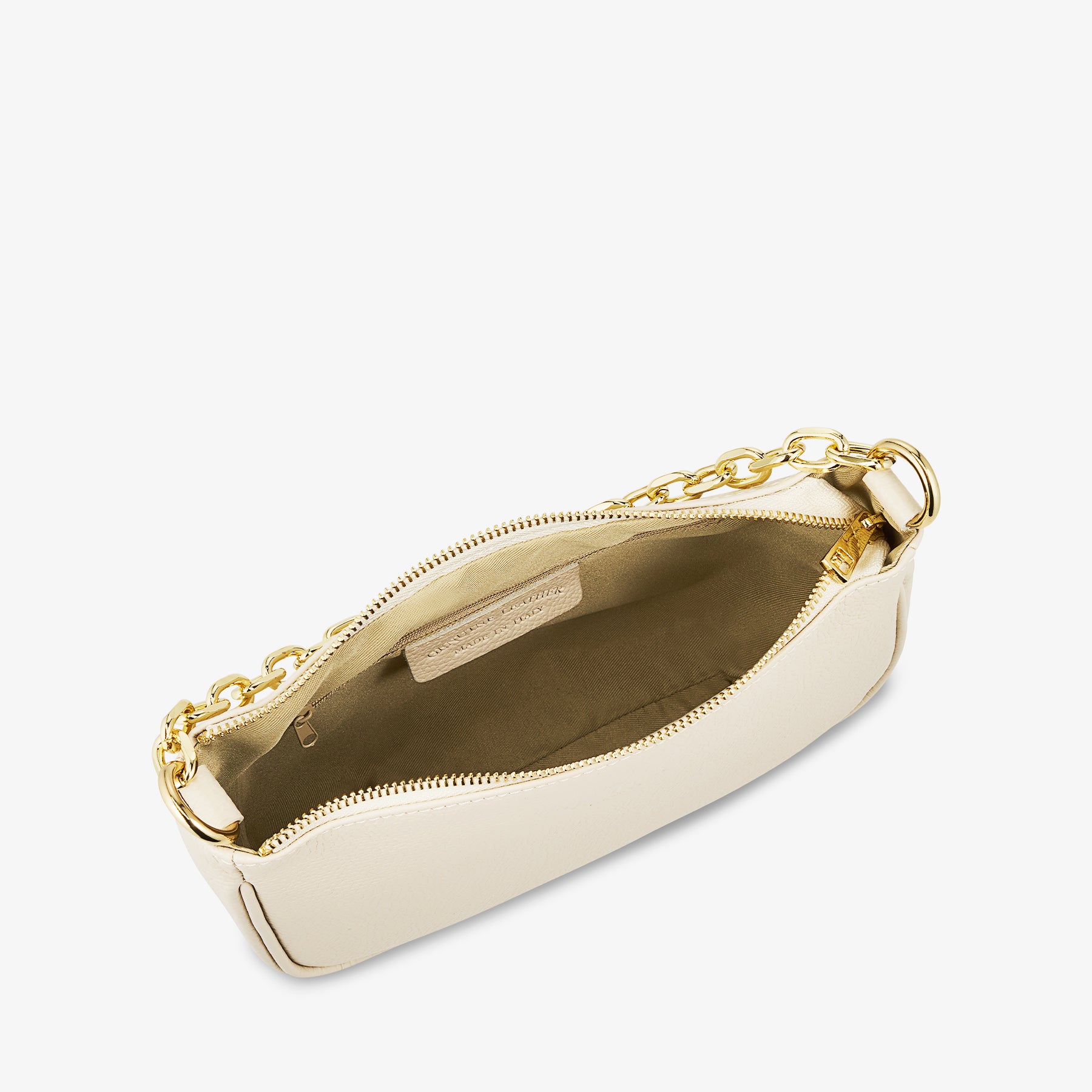 Ivory Leather Shoulder Bag with Strap VIAVERDI Made in Italy