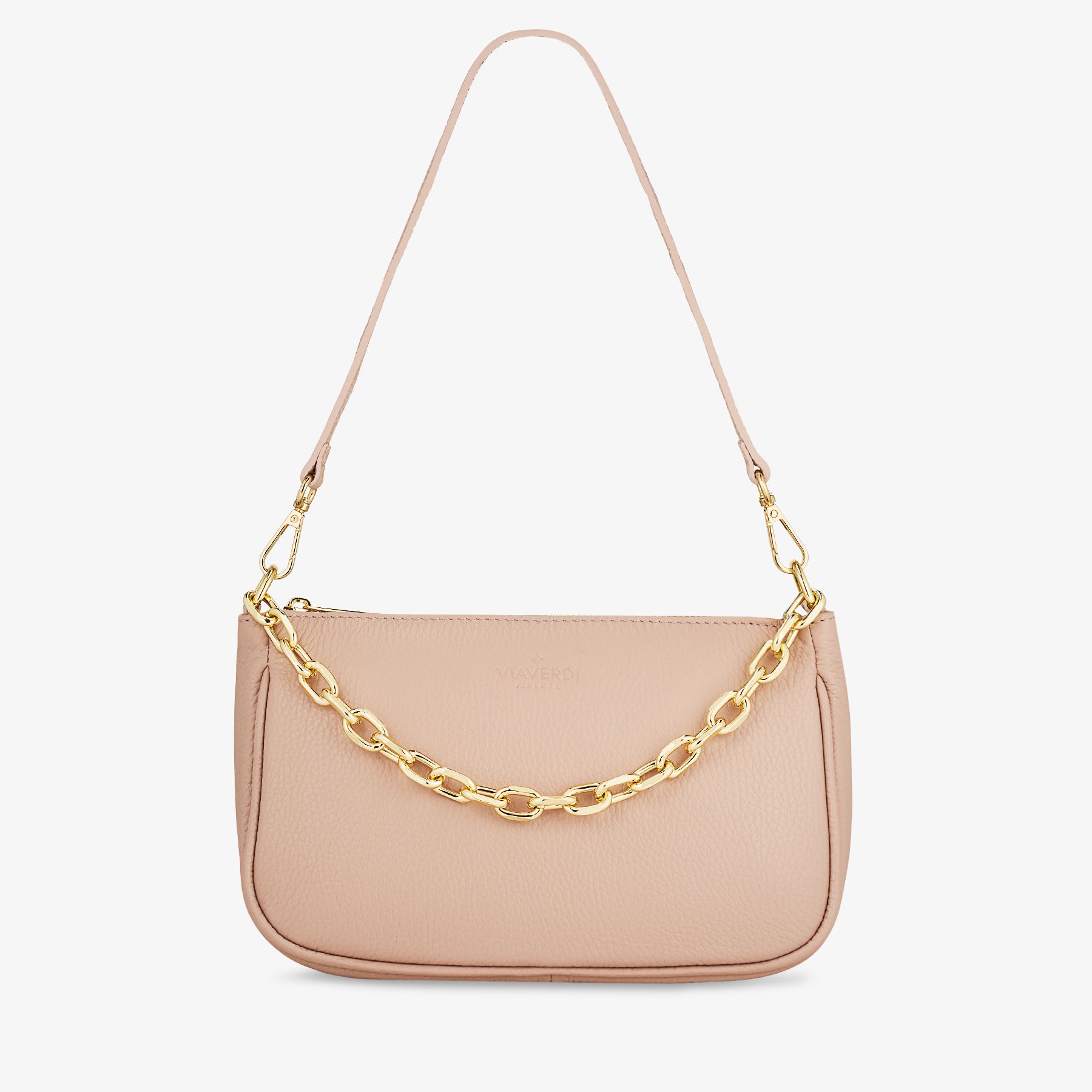 Borsa a Spalla in Pelle Cipria con Tracolla VIAVERDI Made in Italy