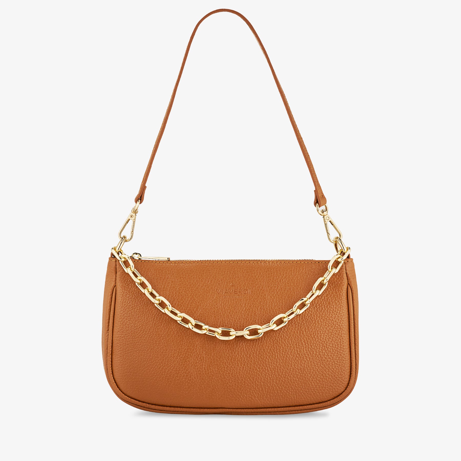 Borsa a Spalla in Pelle Marrone con Tracolla VIAVERDI Made in Italy