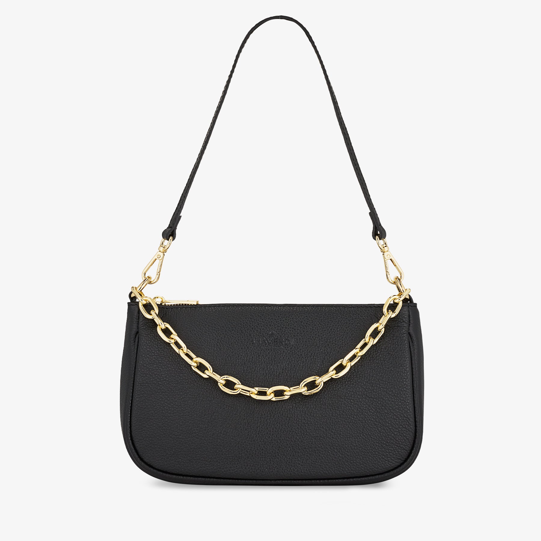 Borsa a Spalla in Pelle Nera con Tracolla VIAVERDI Made in Italy