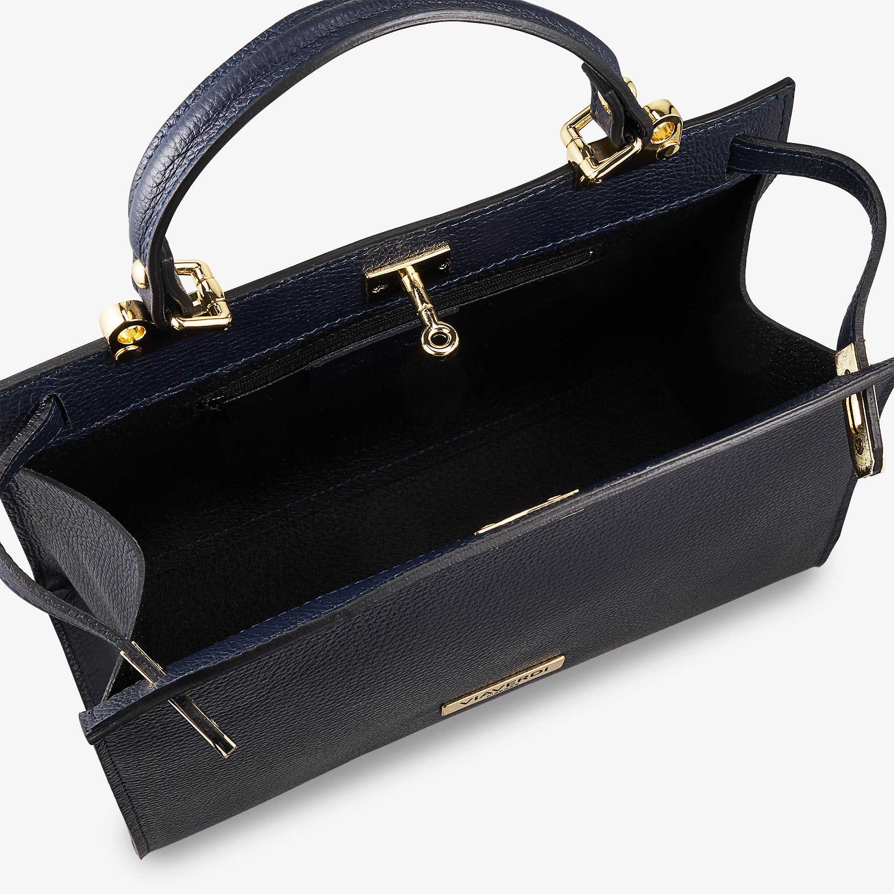 Borsa a Mano in Pelle Blu con Tracolla VIAVERDI Made in Italy