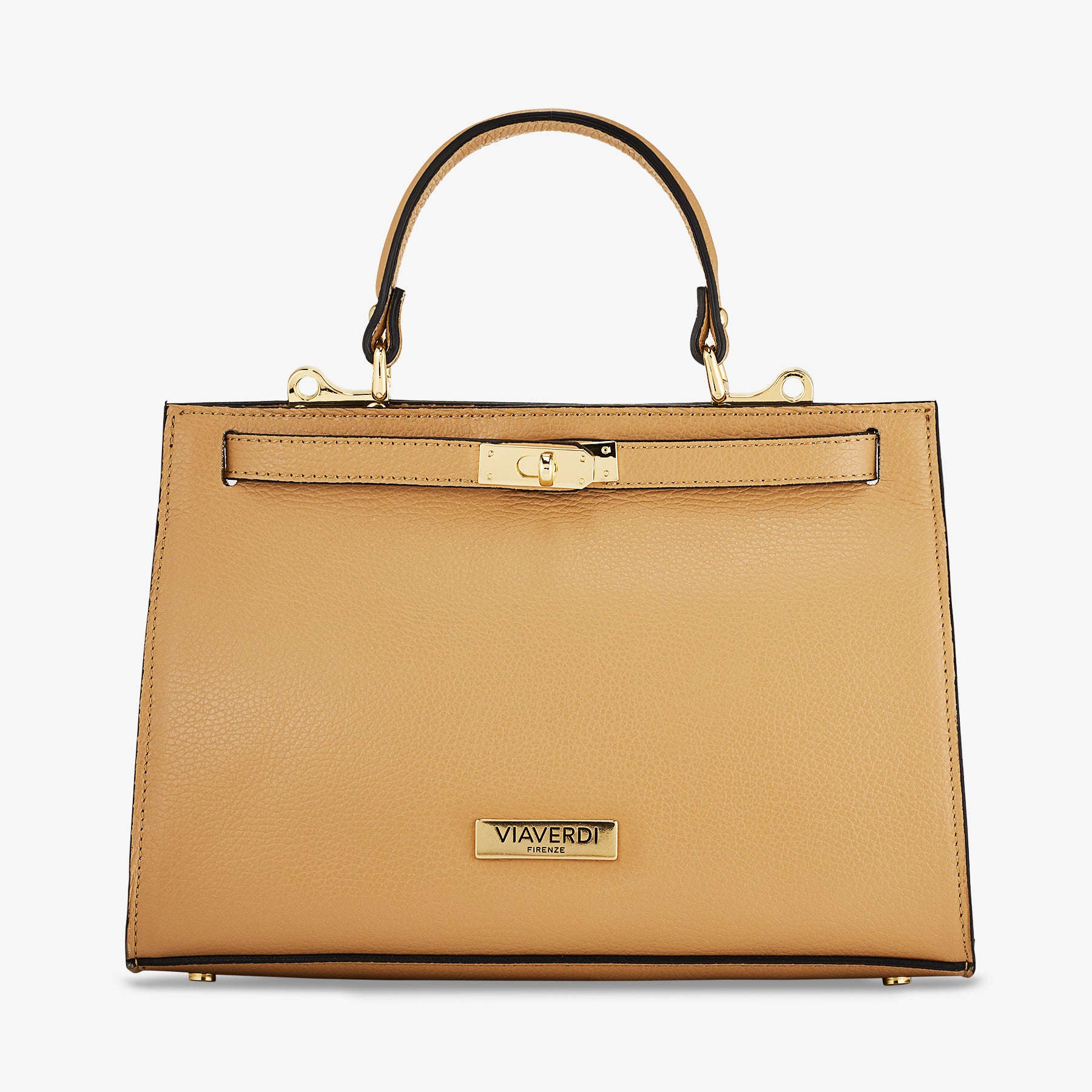 Borsa a Mano in Pelle Nocciola con Tracolla VIAVERDI Made in Italy