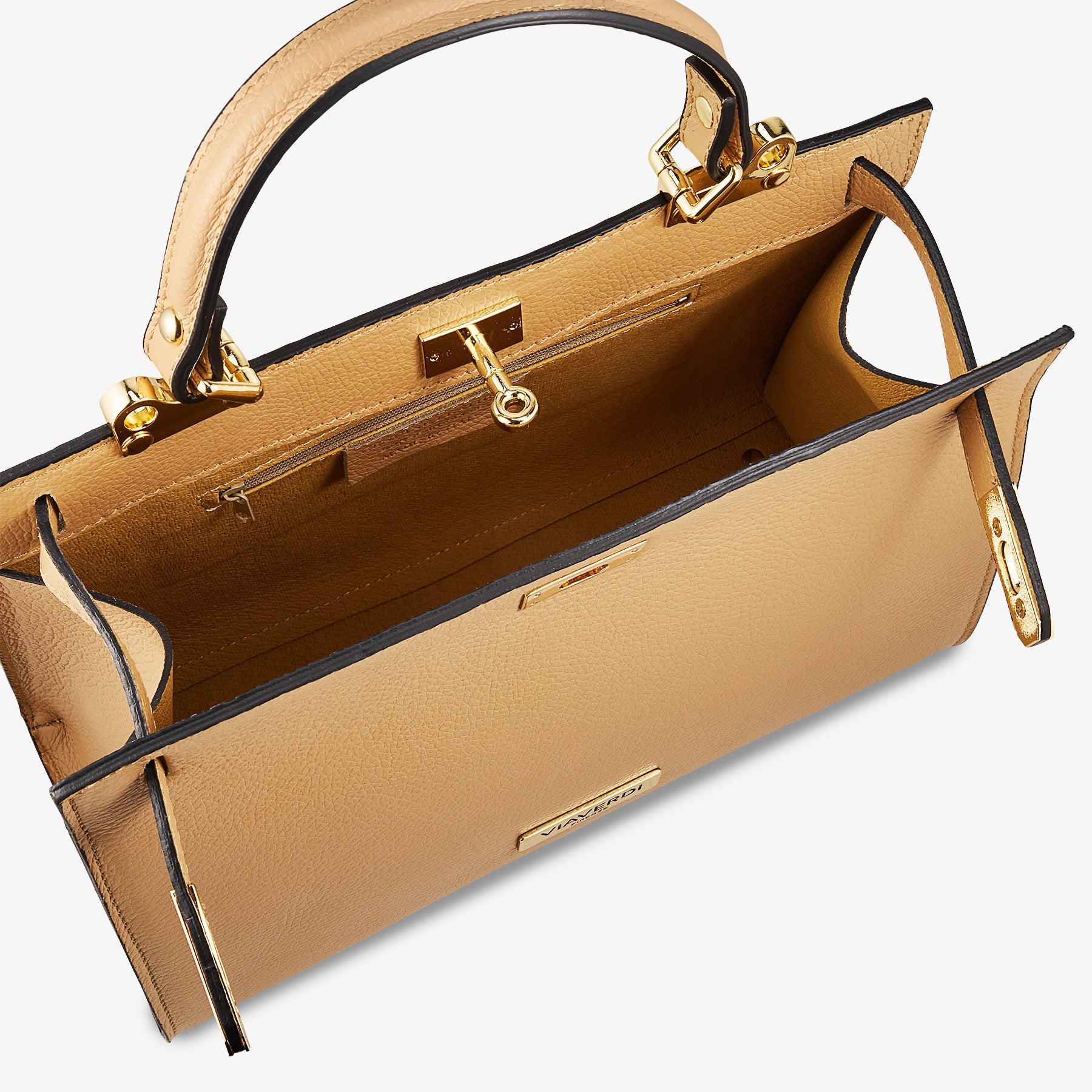 Borsa a Mano in Pelle Nocciola con Tracolla VIAVERDI Made in Italy