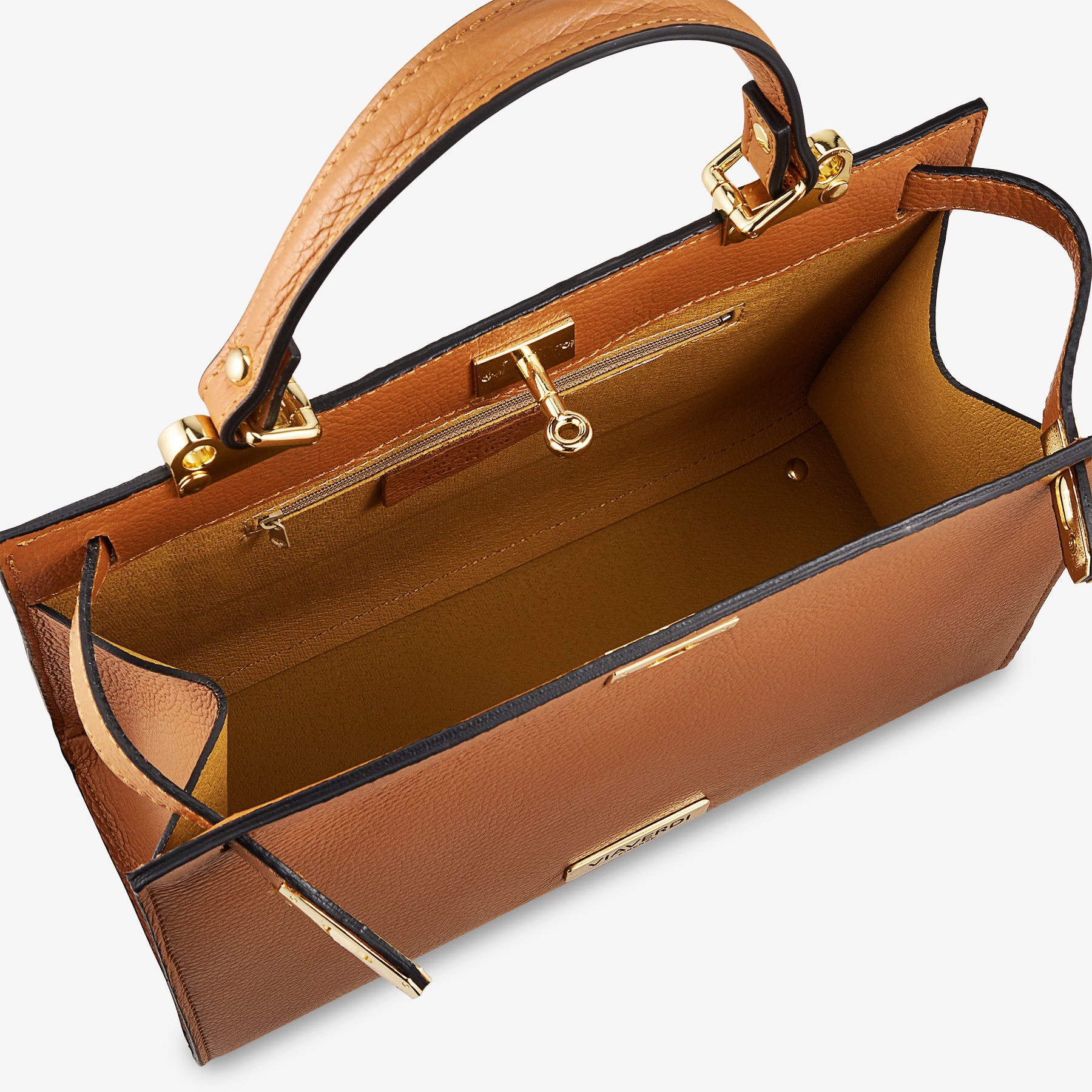 Borsa a Mano in Pelle Marrone con Tracolla VIAVERDI Made in Italy