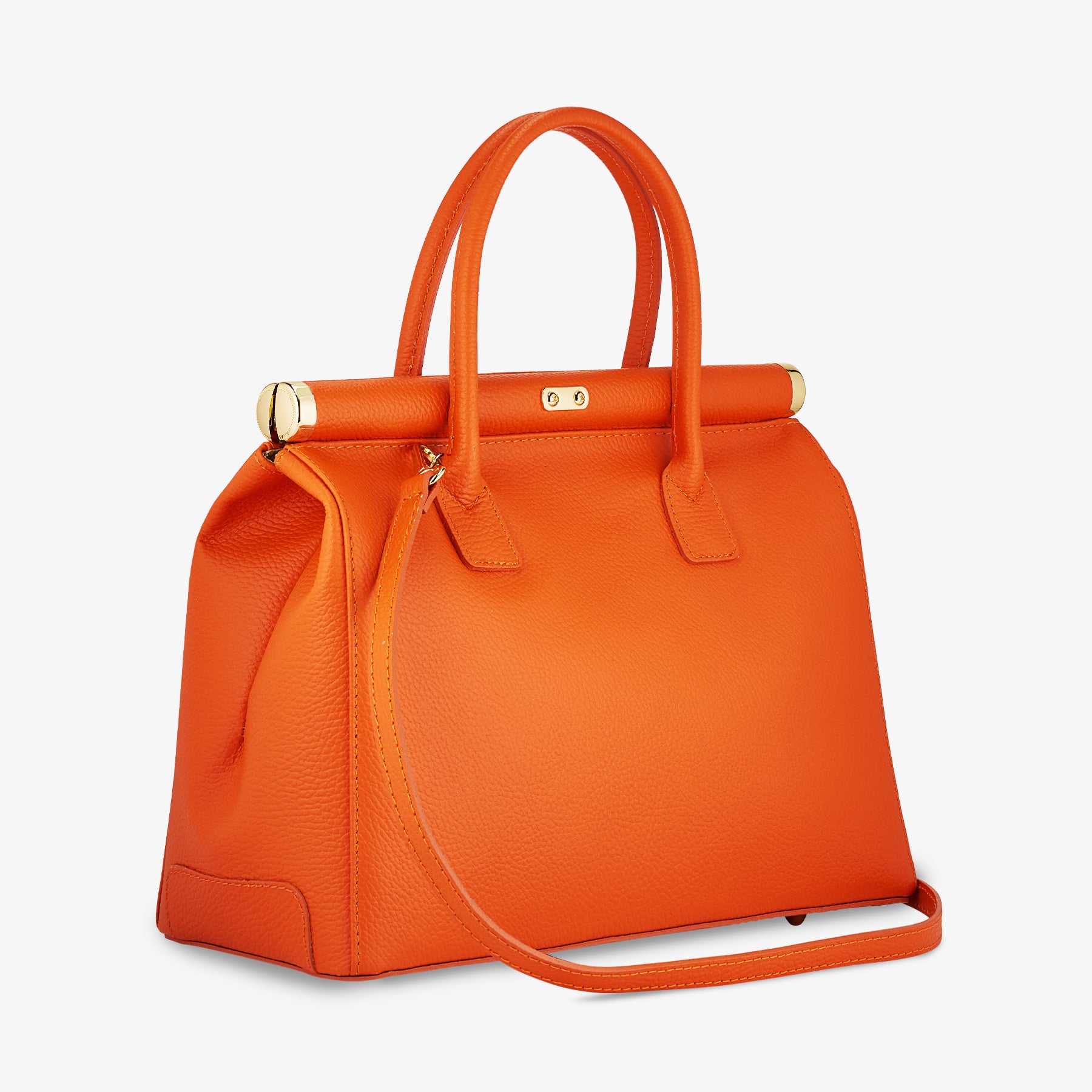 Borsa a Mano con Tracolla VIAVERDI in Pelle Arancione Made in Italy