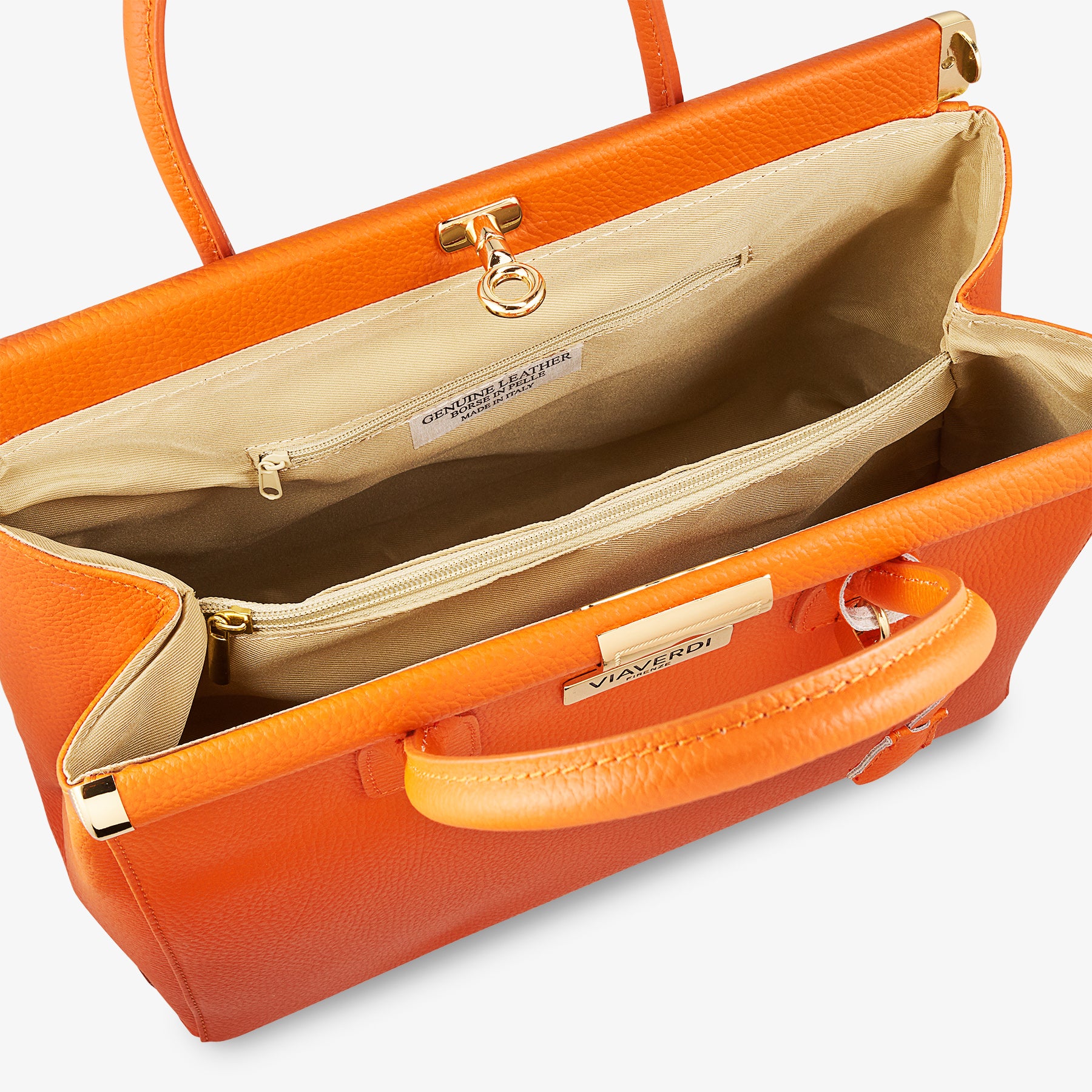 Borsa a Mano con Tracolla VIAVERDI in Pelle Arancione Made in Italy