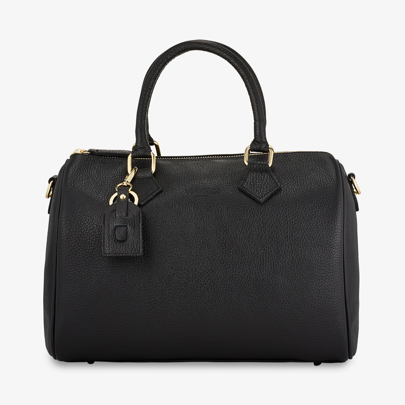VIAVERDI Black Leather Boston Bag Made in Italy