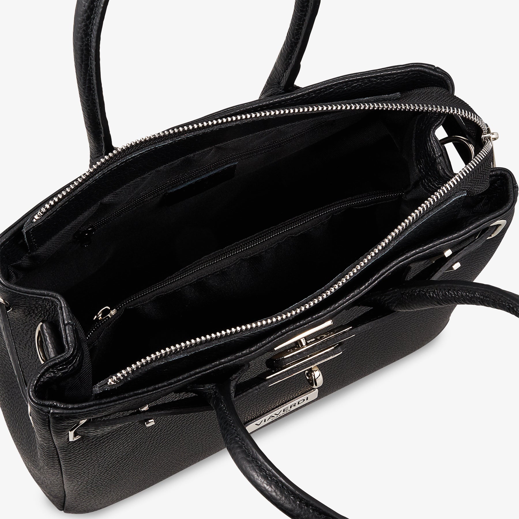 Borsa Donna a Mano con Tracolla VIAVERDI in Pelle Nera Made in Italy