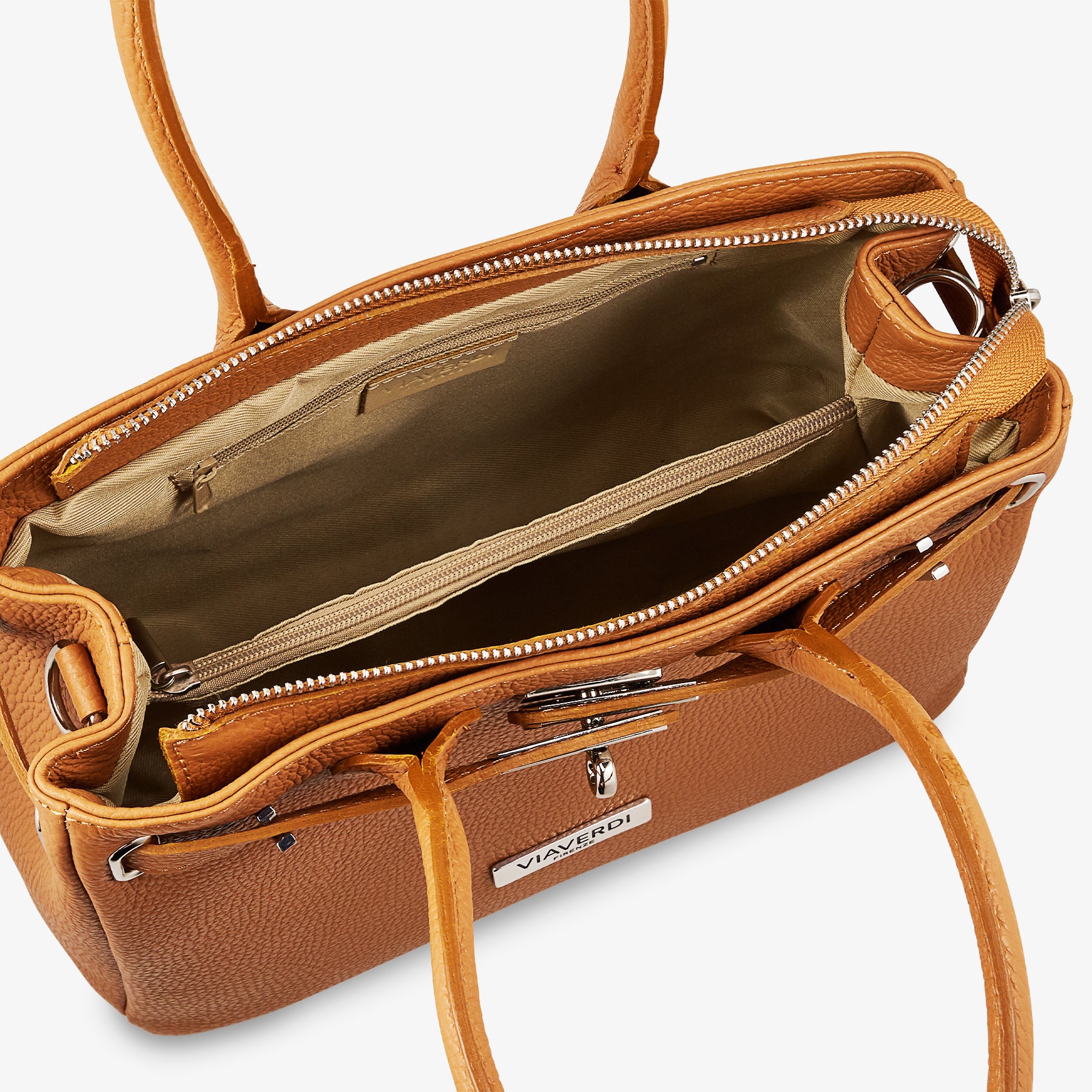 Borsa Donna a Mano con Tracolla VIAVERDI in Pelle Marrone Made in Italy