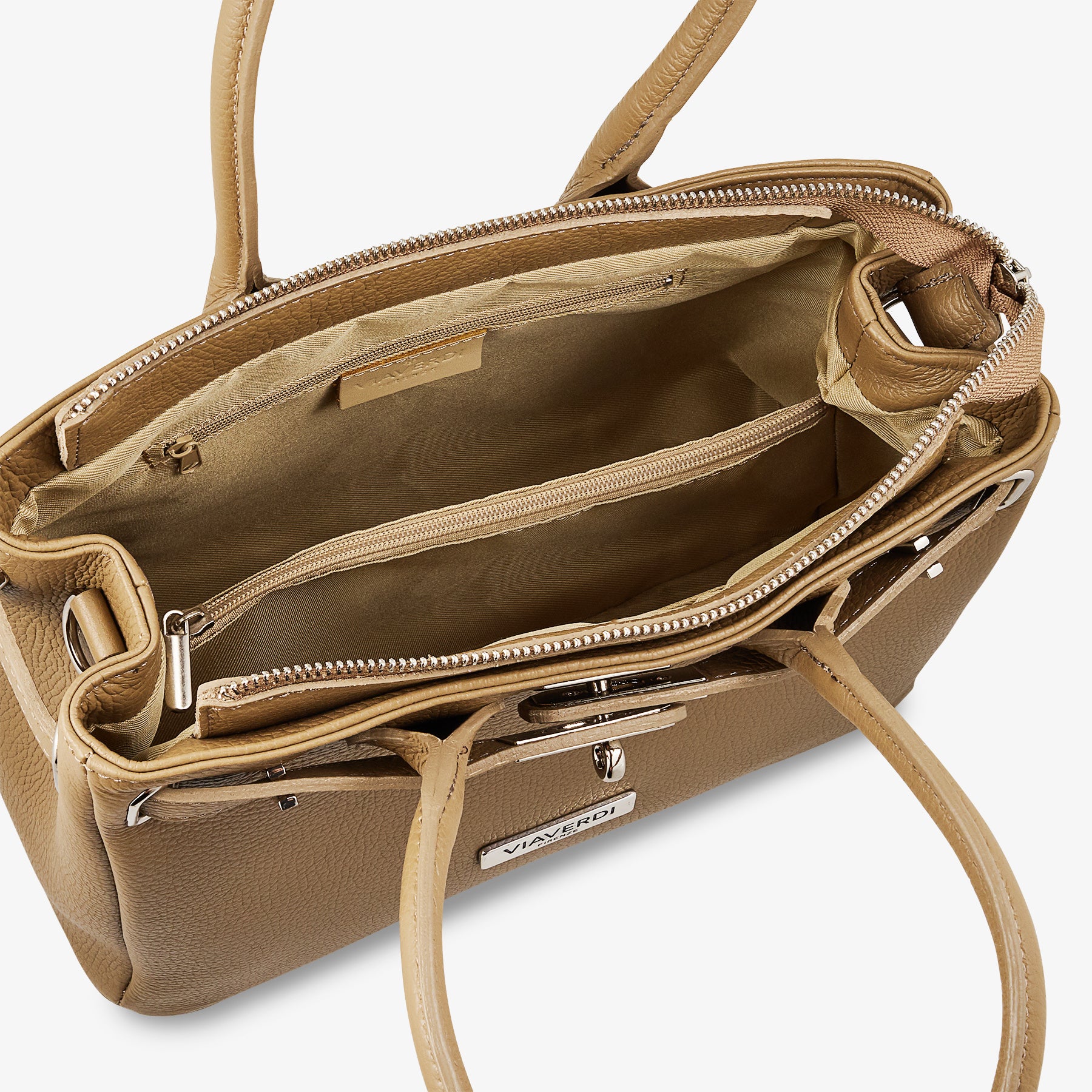 Borsa Donna a Mano con Tracolla VIAVERDI in Pelle Fango Made in Italy