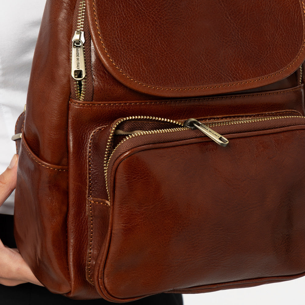VIAVERDI Rucksack aus braunem Leder, hergestellt in Italien
